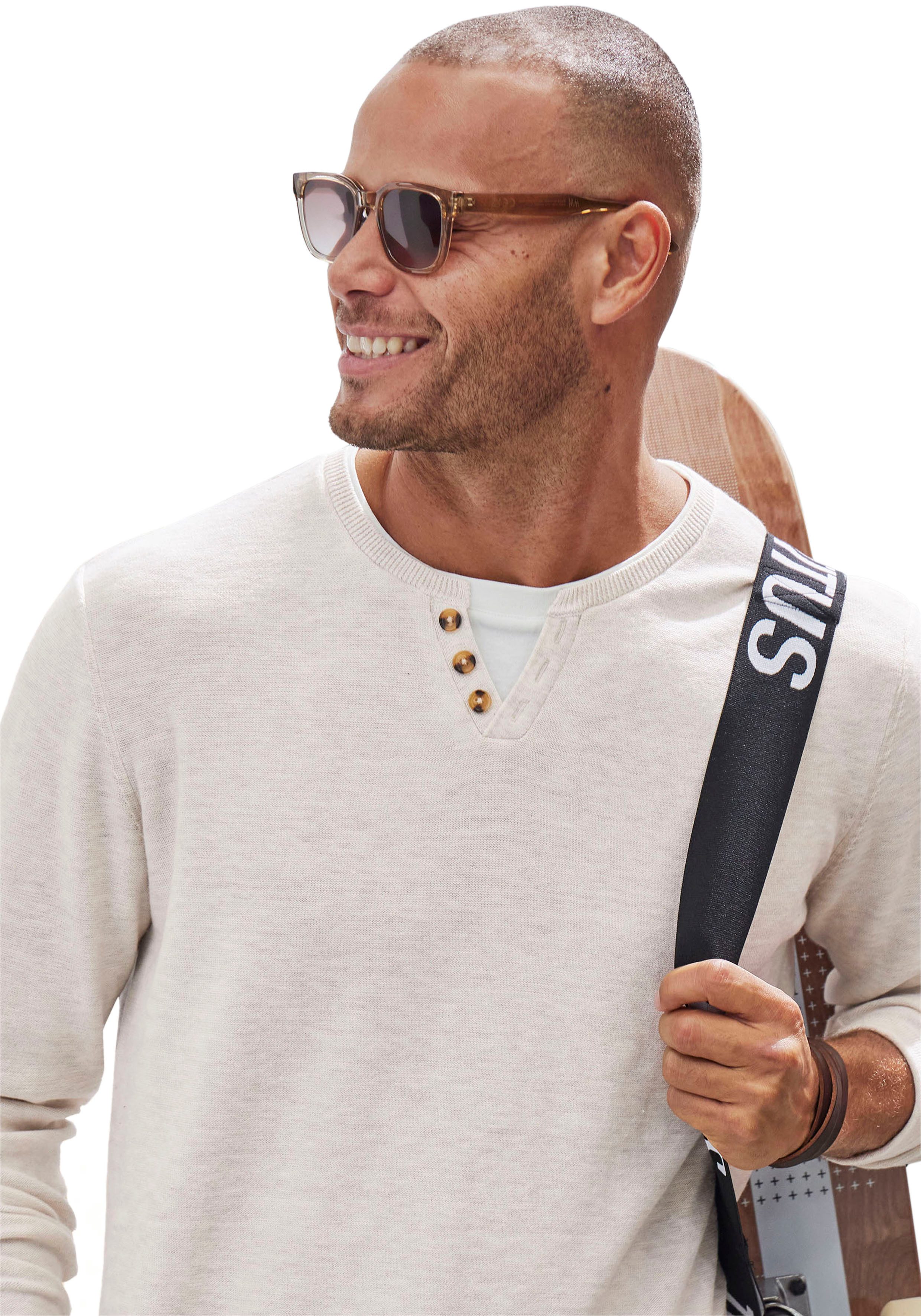 H.I.S Strickpullover Pullover mit hochwertiger Halslochverarbeitung in double-layer Optik