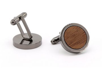 NaturSchatulle Manschettenknöpfe Holz Klassik Rund (schwarz / silber, aus Nussbaum Holz), Cufflinks zur Hochzeit, Anzug