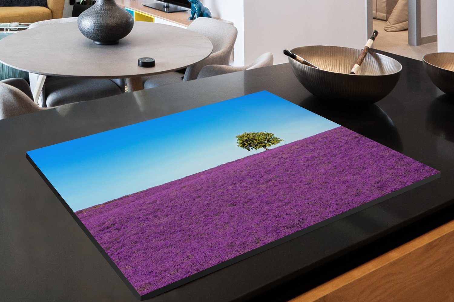 Schutz Lavendel, Lila - MuchoWow Baum - küche, Himmel Vinyl, für 80x52 die Induktionskochfeld Ceranfeldabdeckung tlg), - (1 cm, Herdblende-/Abdeckplatte