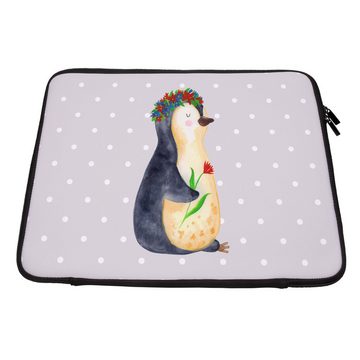 Mr. & Mrs. Panda Laptop-Hülle Pinguin Blumenkranz - Grau Pastell - Geschenk, Notebook Tasche, Tasch