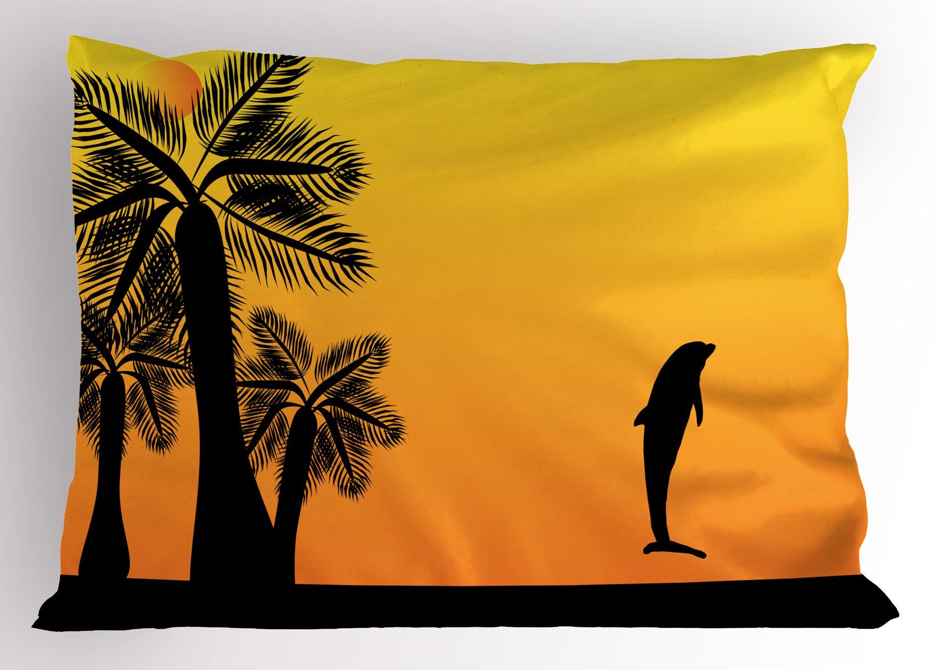Kissenbezüge Dekorativer Standard King Size Palms Schwarz Sunset Kissenbezug, Ombre Gedruckter Stück), Dolphin und Abakuhaus (1 Orange