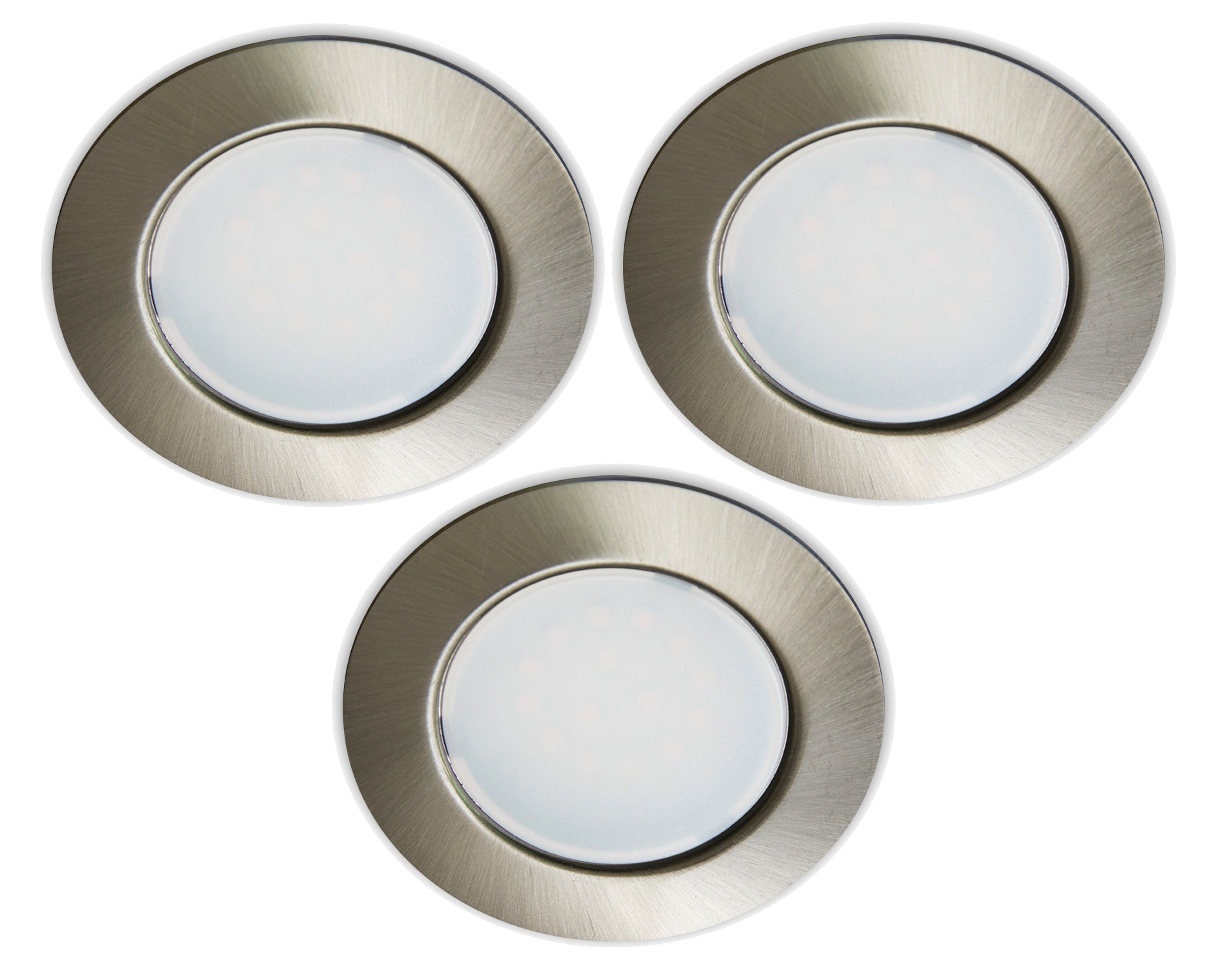 TRANGO LED Einbauleuchte, 3er Set G4E-032 LED-Möbeleinbauleuchte I 12 Volt AC/DC I Einbauleuchte I Nickel matt I als Ersatz für herkömmliche Прожектори mit MR16, G4, GU5.3 Fassung, Küche I Wohnzimmer I Schrank