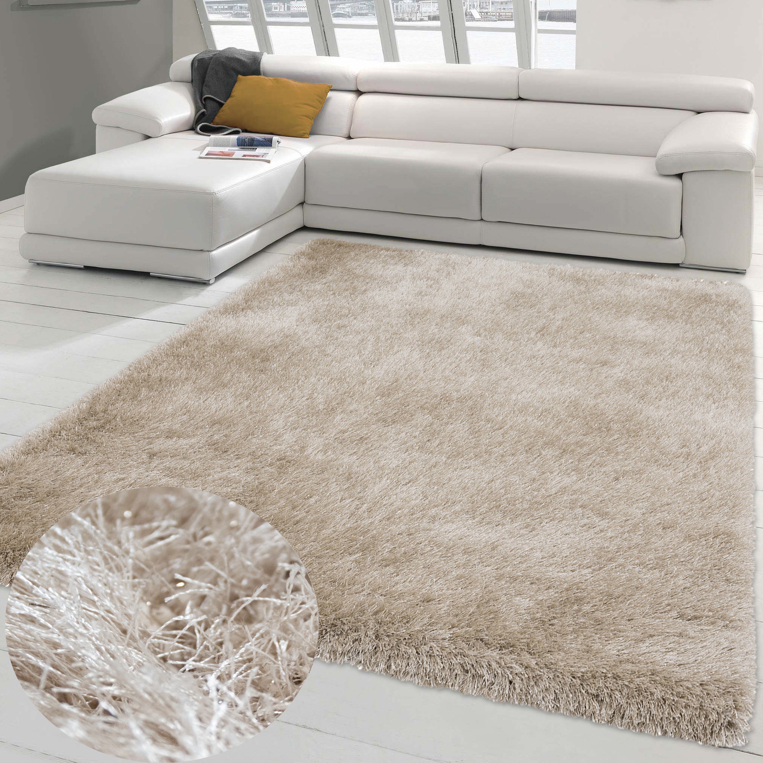 Teppich Shaggy Teppich Langflor Wohnzimmer Schlafzimmer Glitzer Sand, Teppich-Traum, rechteckig, Höhe: 70 mm