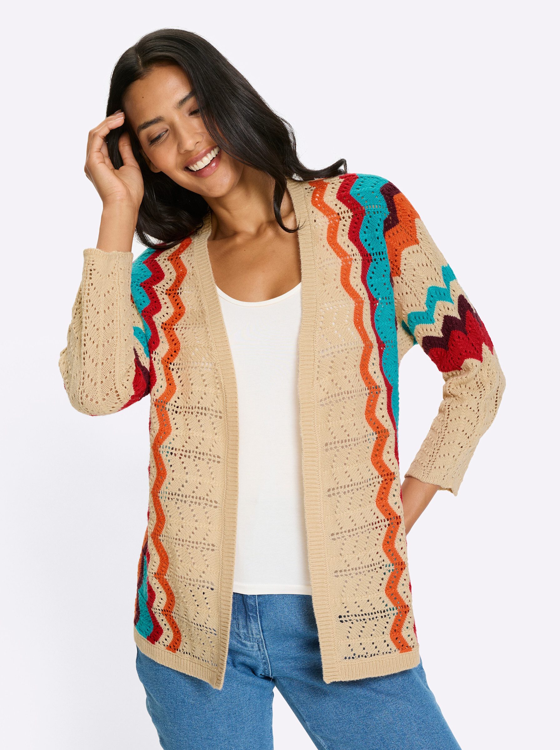 Strickjacke Ajour-Strickjacke 3/4-Arm Ajour