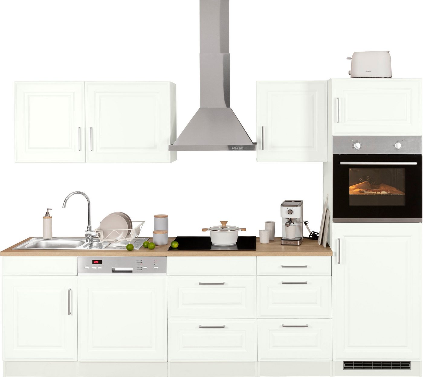 HELD MÖBEL Küchenzeile Stockholm, Breite 280 cm, mit hochwertigen MDF Fronten im Landhaus-Stil weiß