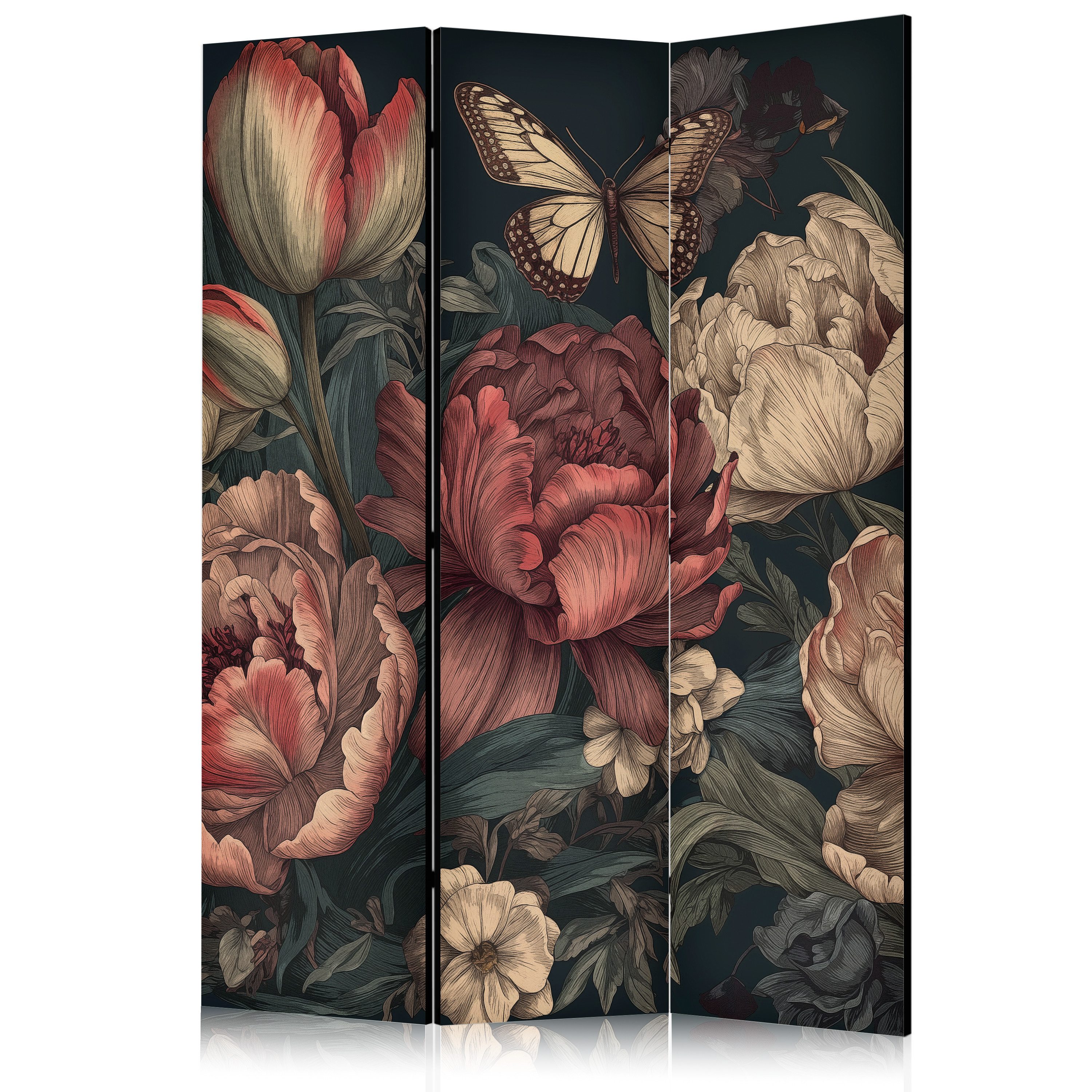 Muralo Paravent 3-teilig Raumteiler klappbar Pfingstrosen (Packung, 1 St., 135x172 cm), 3 Varianten, für das Schlafzimmer, das Wohnzimmer