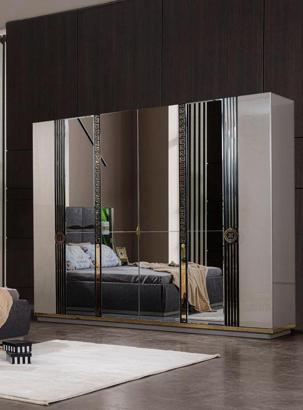 Kleiderschrank Moderner Holzschrank mit Spiegel in Grau für Ihre Garderobe