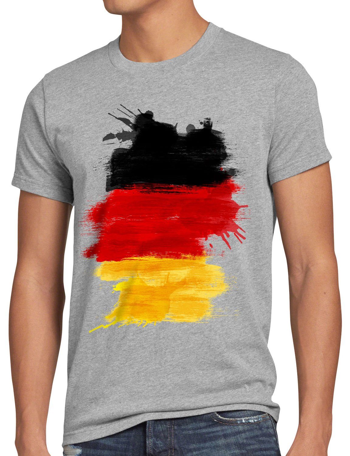 Fußball Germany Flagge Print-Shirt T-Shirt style3 grau Fahne meliert EM Sport WM Herren Deutschland