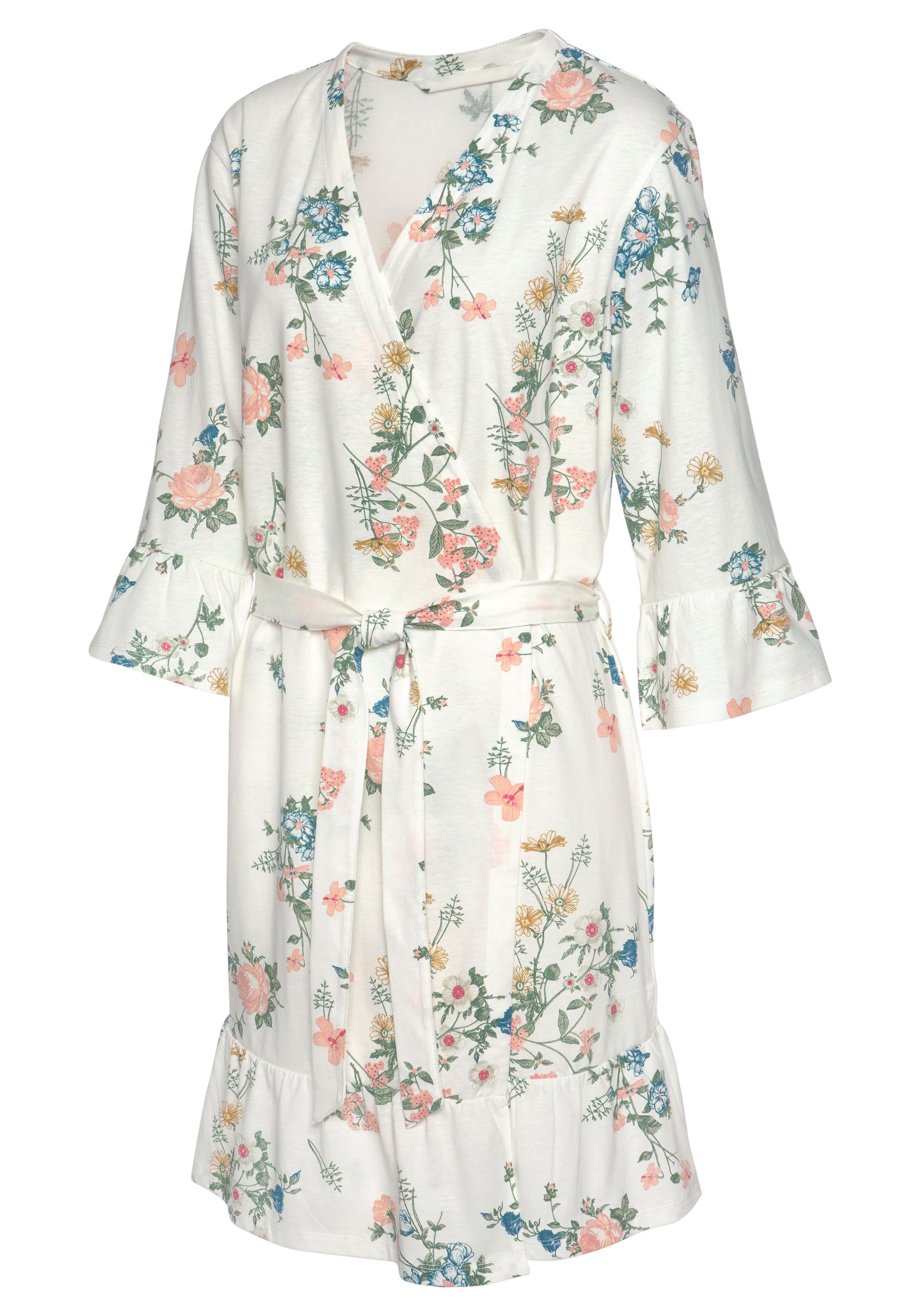 Vivance Dreams by Lascana Kimono, Kurzform, Baumwoll-Mix, Kimono-Kragen, Gürtel, mit Volants – Bild 4 von 5
