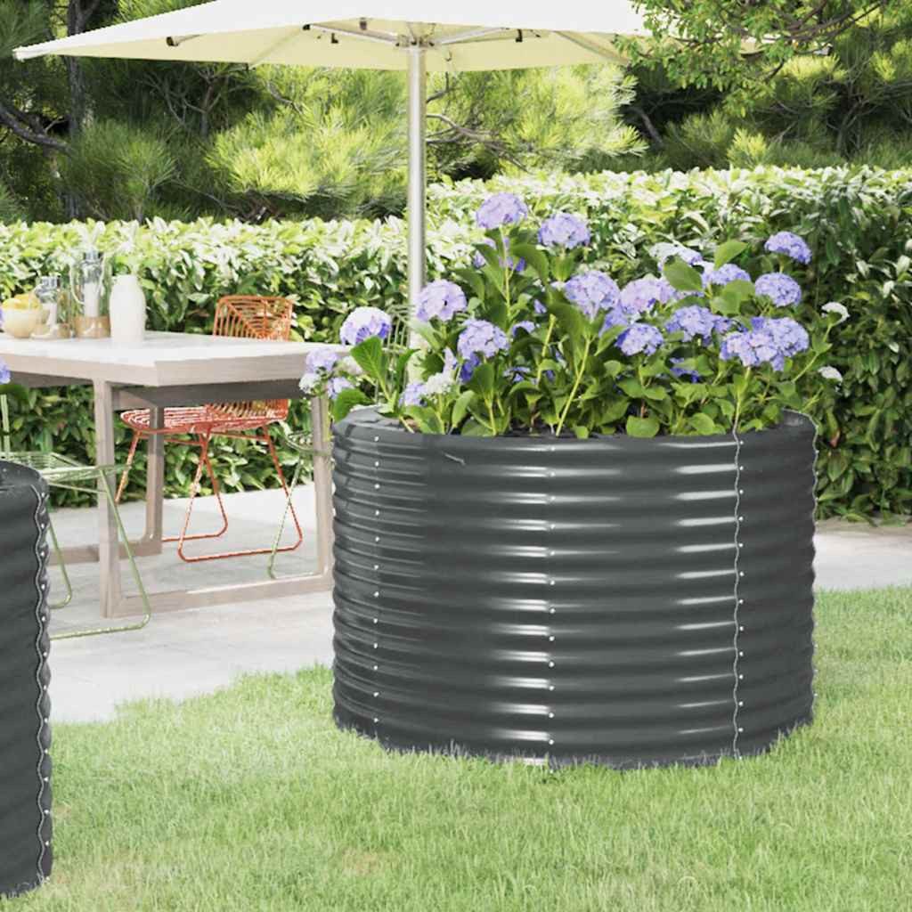 furnicato Hochbeet aus verzinktem Stahl 100 x 100 x 68 cm Anthrazit, Rostgeschütztes Gemüsebeet in runder Form für den Gartenbereich
