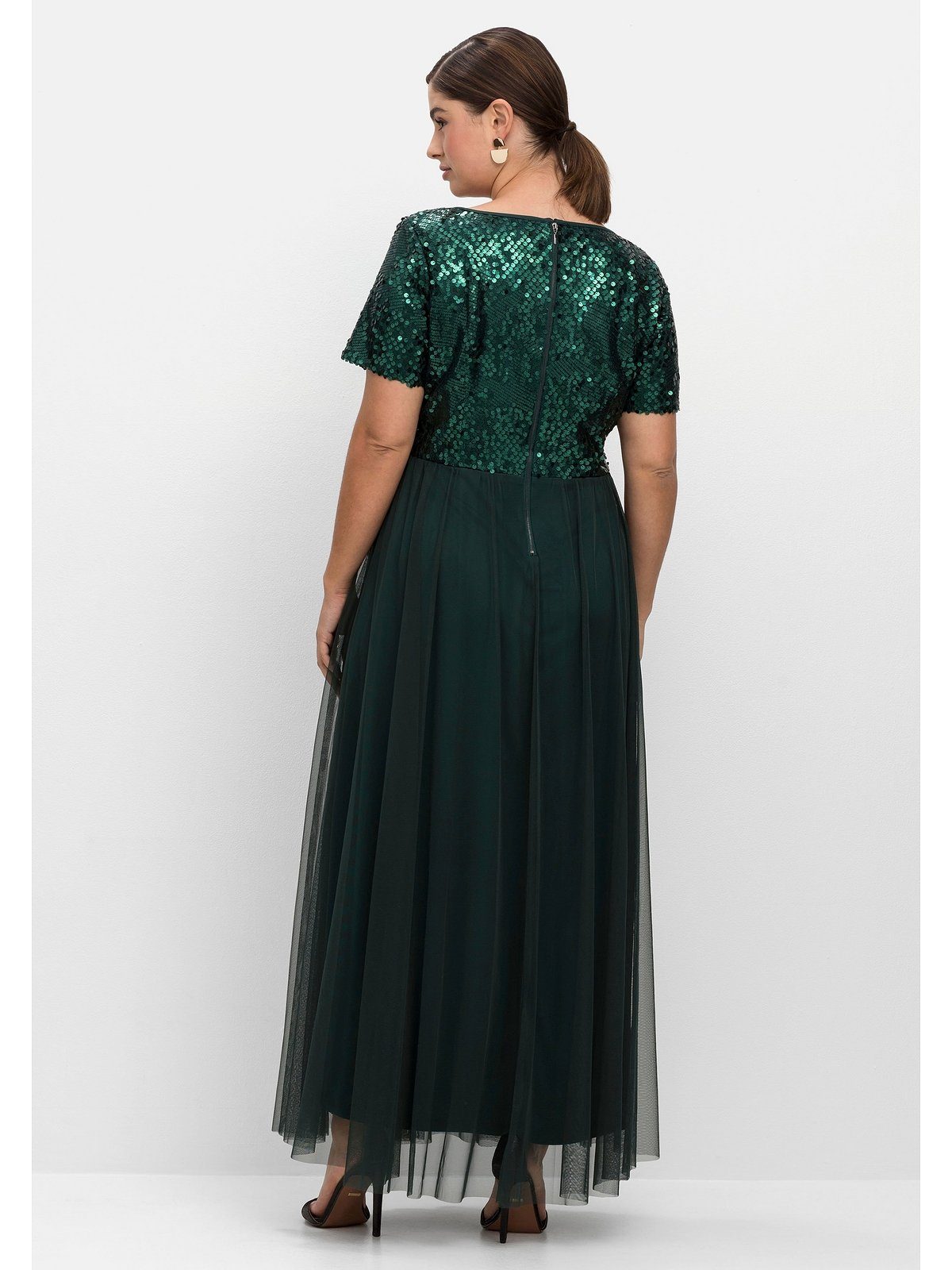 Sheego Abendkleid Große in mit A-Linie Pailletten Größen tiefgrün