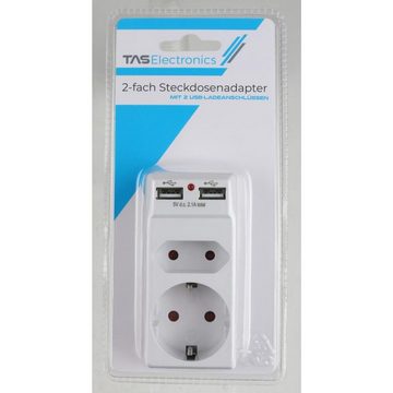 HEITECH Steckdose 6x Steckdosenadapter Weiß 2 USB Anschlüsse Kombination Innen Strom