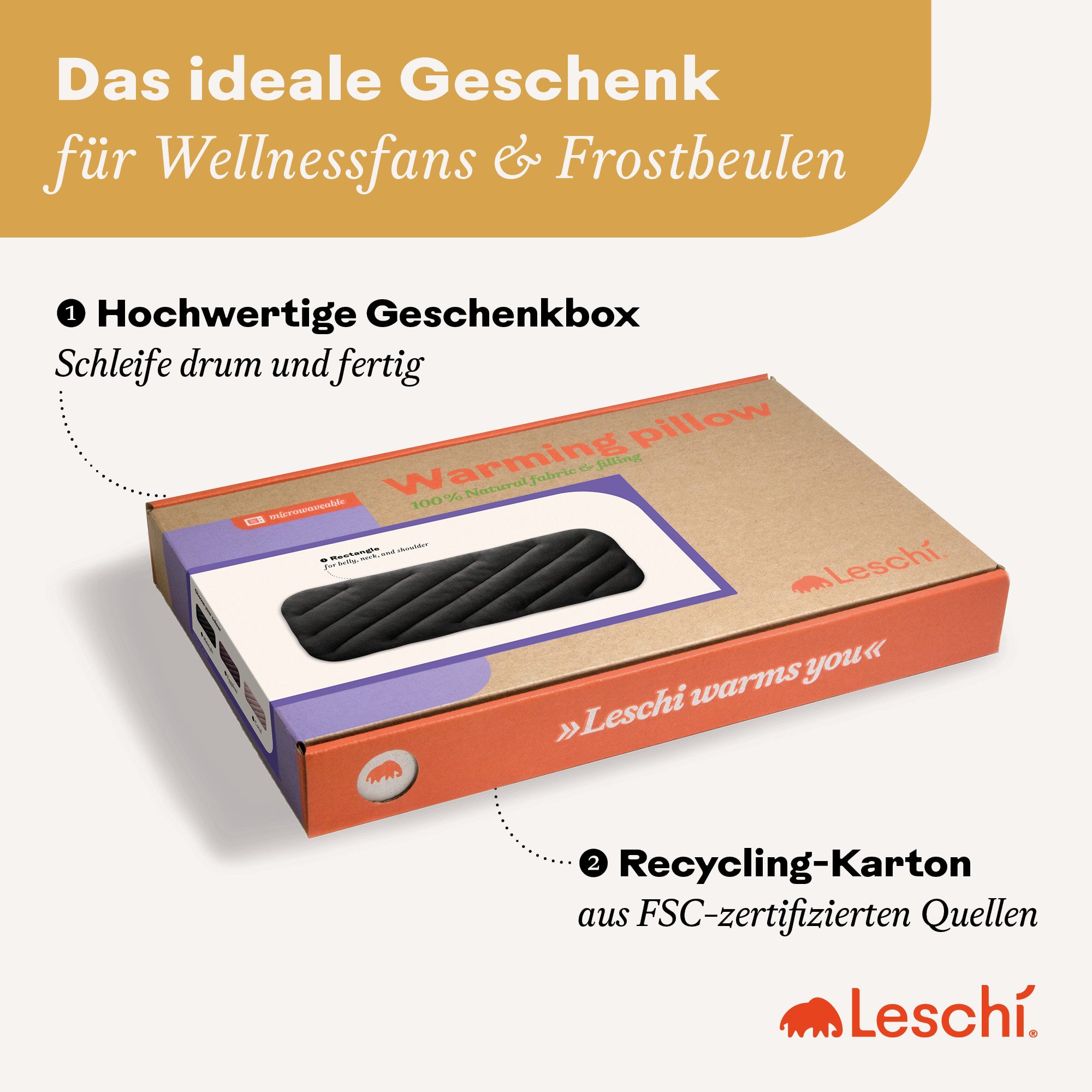 Leschi Wärmekissen mit 8 Kammern, Körnerkissen für Nacken, Schultern und Hals, Rechteck