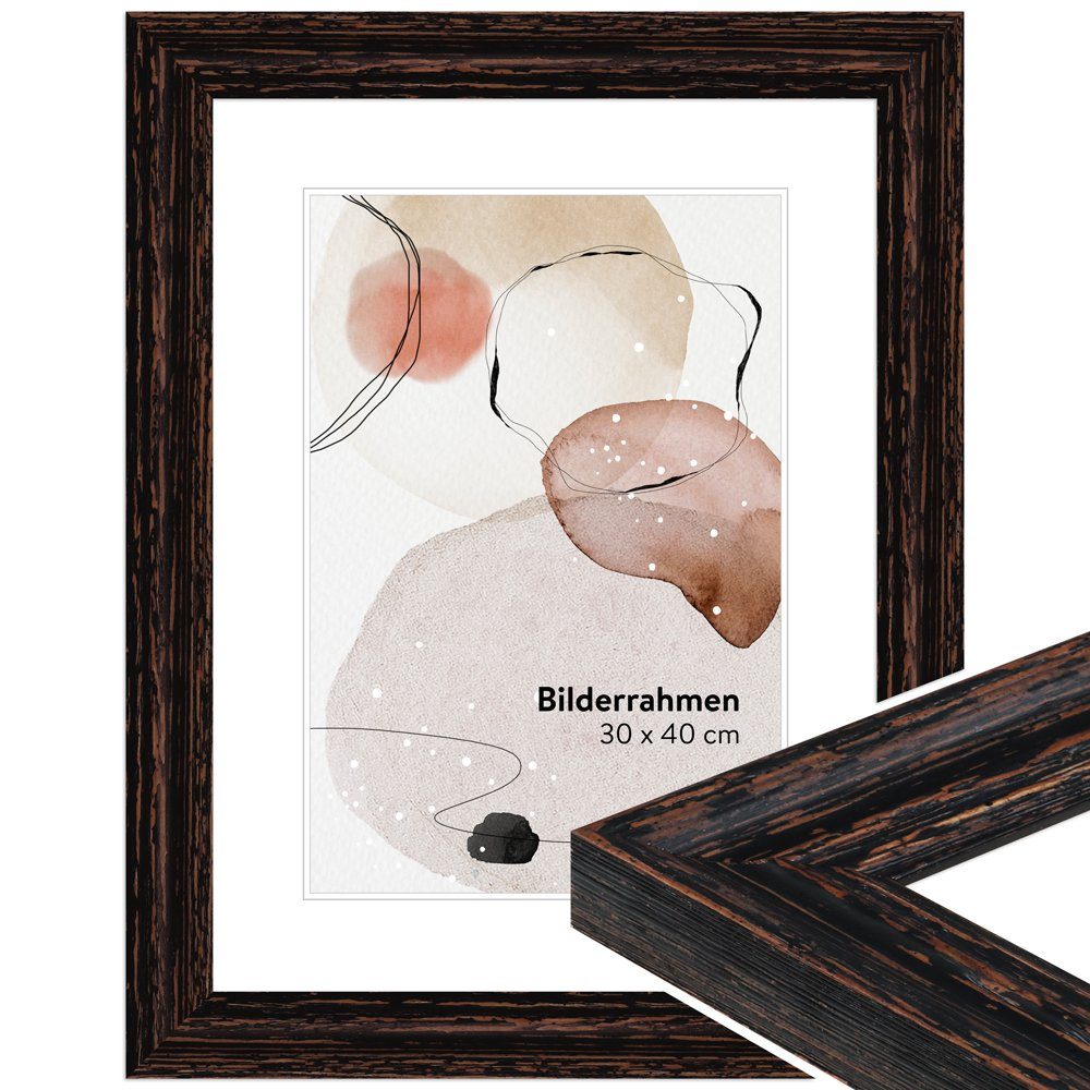 WANDStyle Bilderrahmen H740, Schwarz, aus Massivholz im Shabby Chic Stil