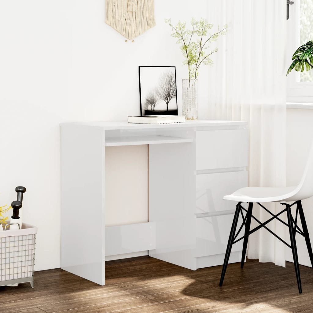 furnicato Schreibtisch Hochglanz-Weiß 90x45x76 cm Holzwerkstoff