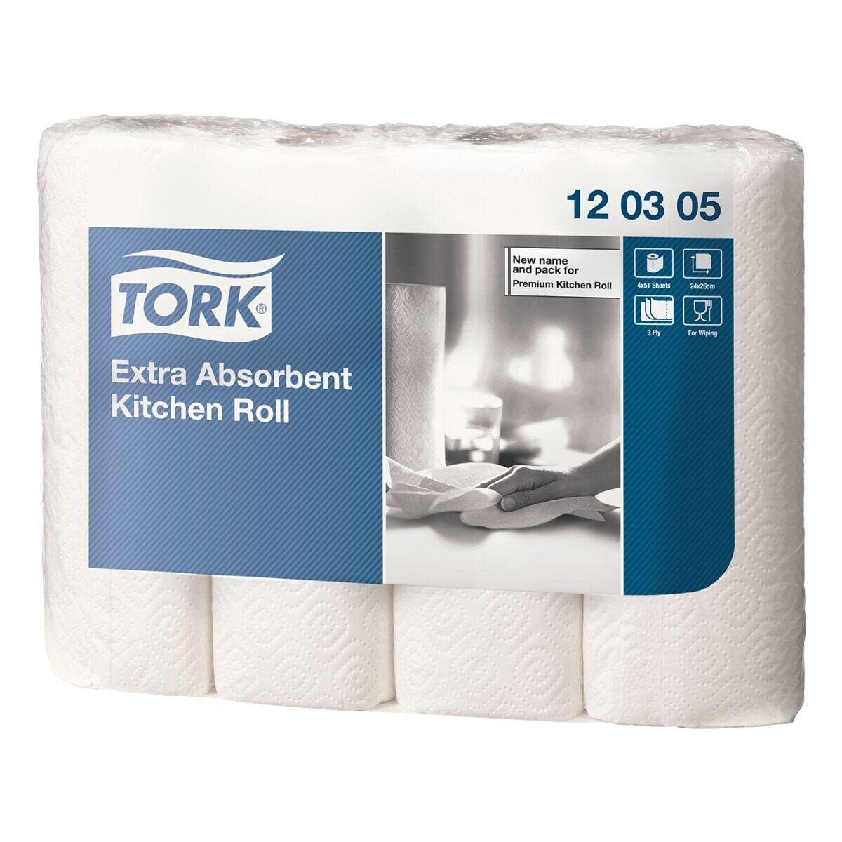 TORK Papierküchenrolle Premium (4-St), 3-lagig, weiß mit Strukturprägung, 51 Blatt/Rolle