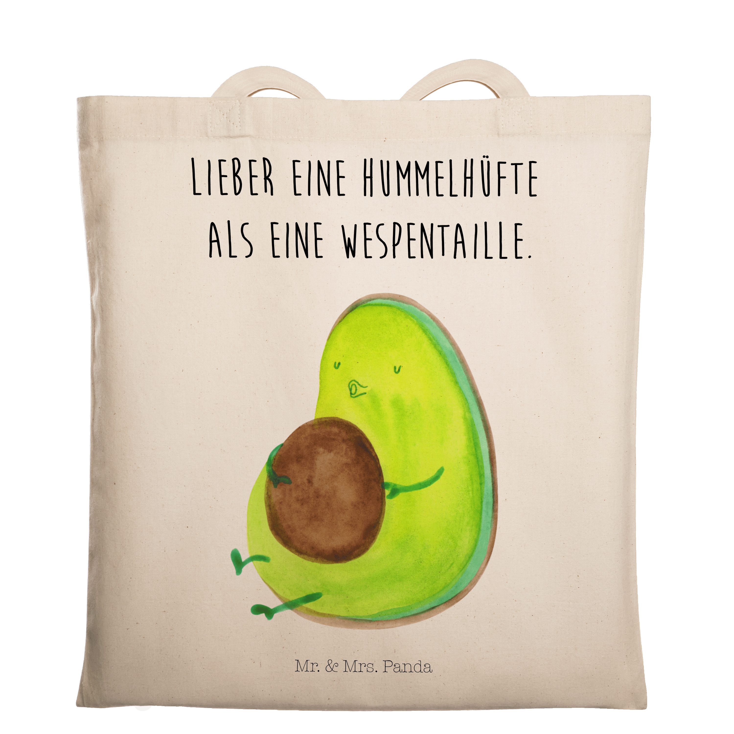 Mr. & Mrs. Panda Tragetasche Avocado pfeift - Transparent - Geschenk, Einkaufstasche, foodbaby, Ge (1-tlg)