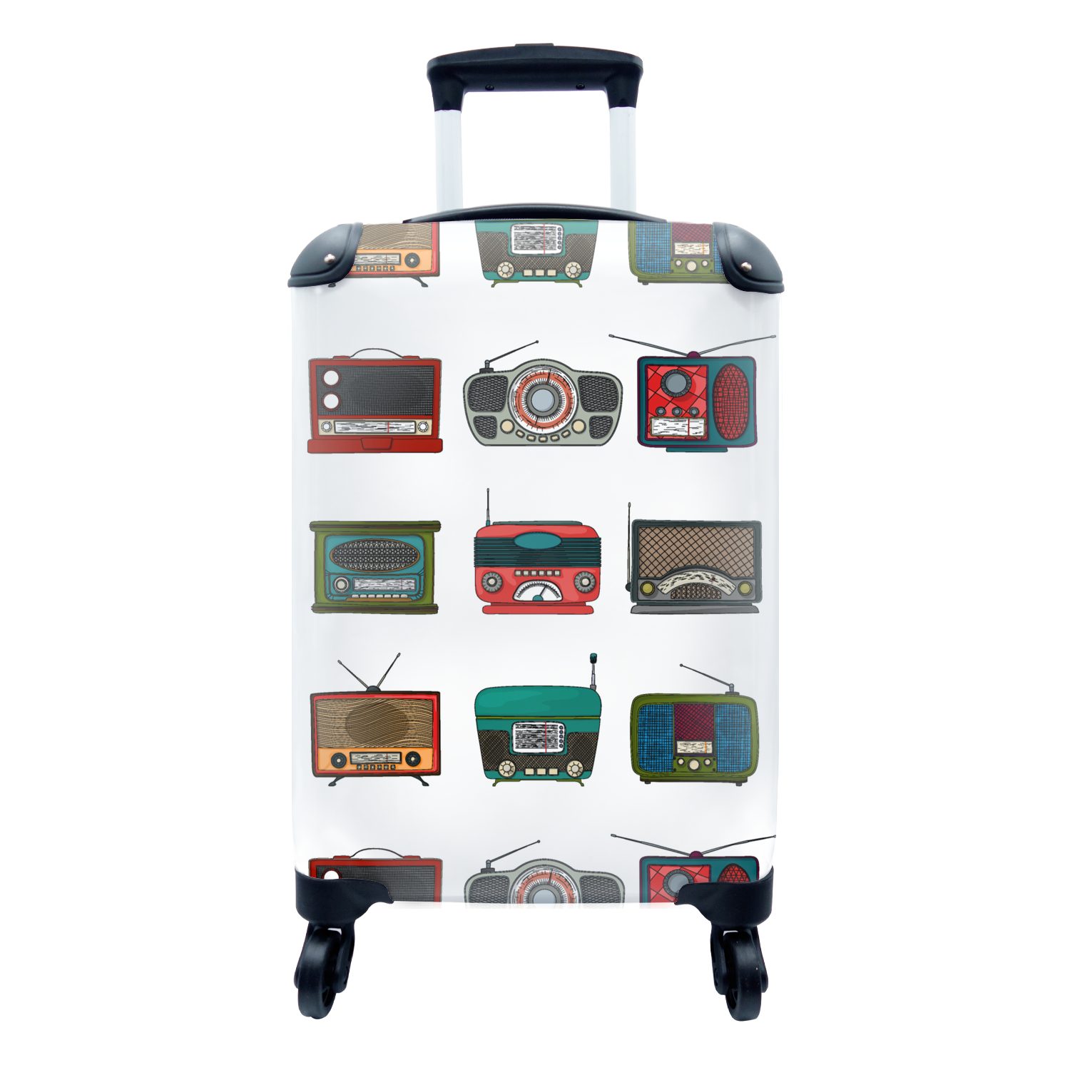 MuchoWow Handgepäckkoffer Retro - Radio - Design, 4 Rollen, Reisetasche mit rollen, Handgepäck für Ferien, Trolley, Reisekoffer