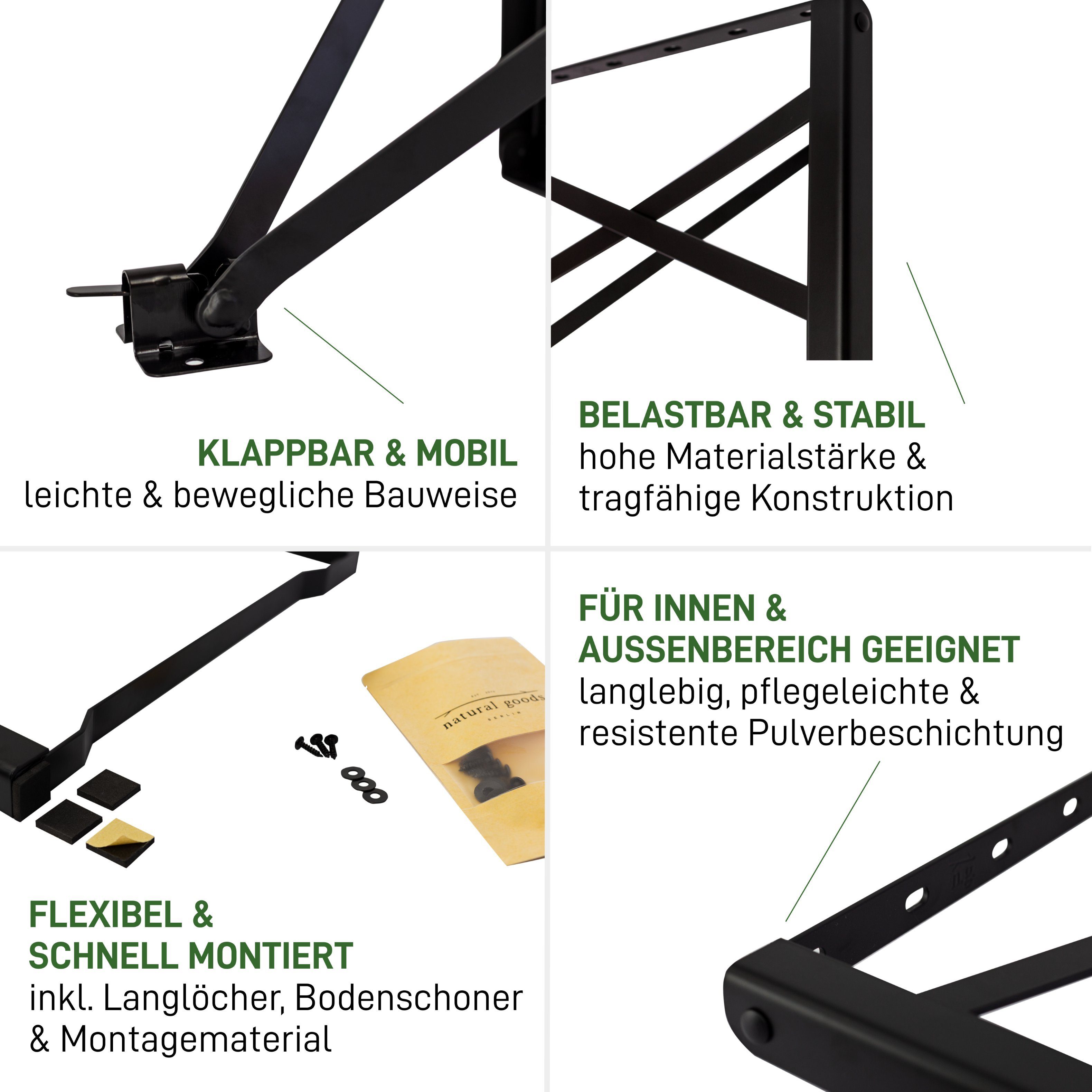 Natural Goods Berlin Bierzeltgarnitur CLASSIC, (Bank, 2-tlg), klappbar, Tischgestell, Bankgestell, Festzeltgarnitur