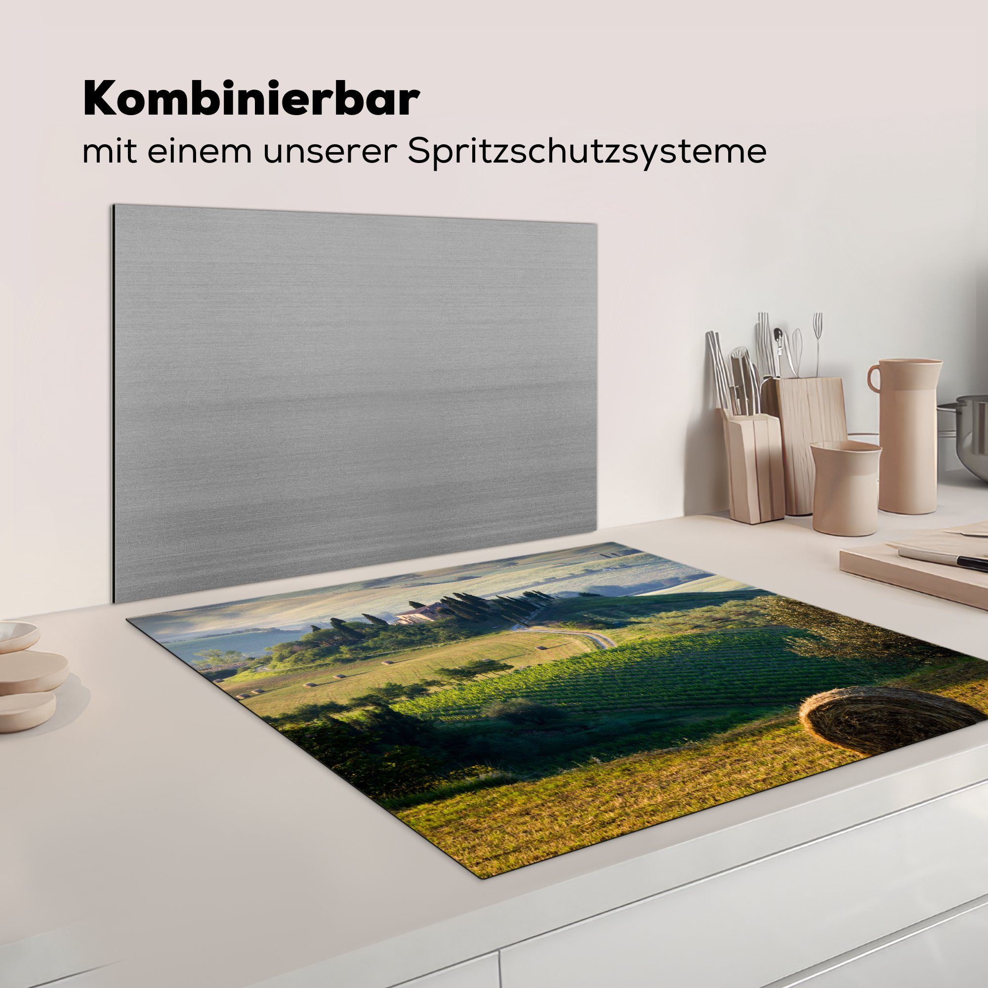 78x78 cm, (1 Toskana Arbeitsplatte Landschaft - Ceranfeldabdeckung, - Herdblende-/Abdeckplatte tlg), Grün, MuchoWow Vinyl, für küche