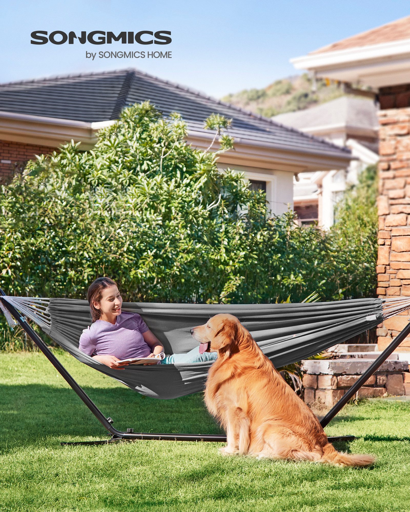 SONGMICS Hängematte, 210 x 150 cm, Doppelhängematte, Belastbarkeit 300 kg