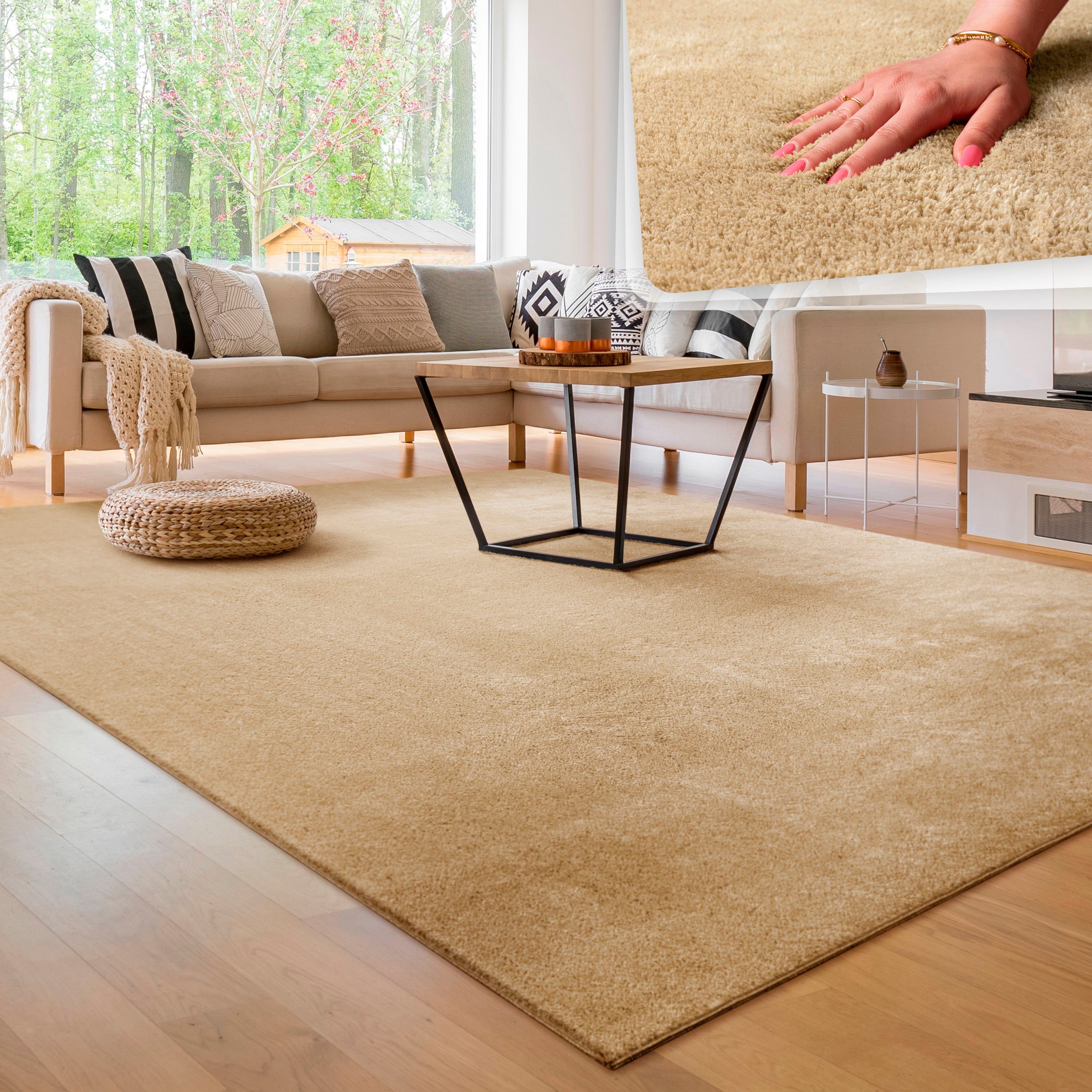 Teppich Cadiz 630, Paco Home, besonders rechteckig, Läufer auch erhältlich Höhe: Uni-Farben, beige weich, als waschbar, 22 mm