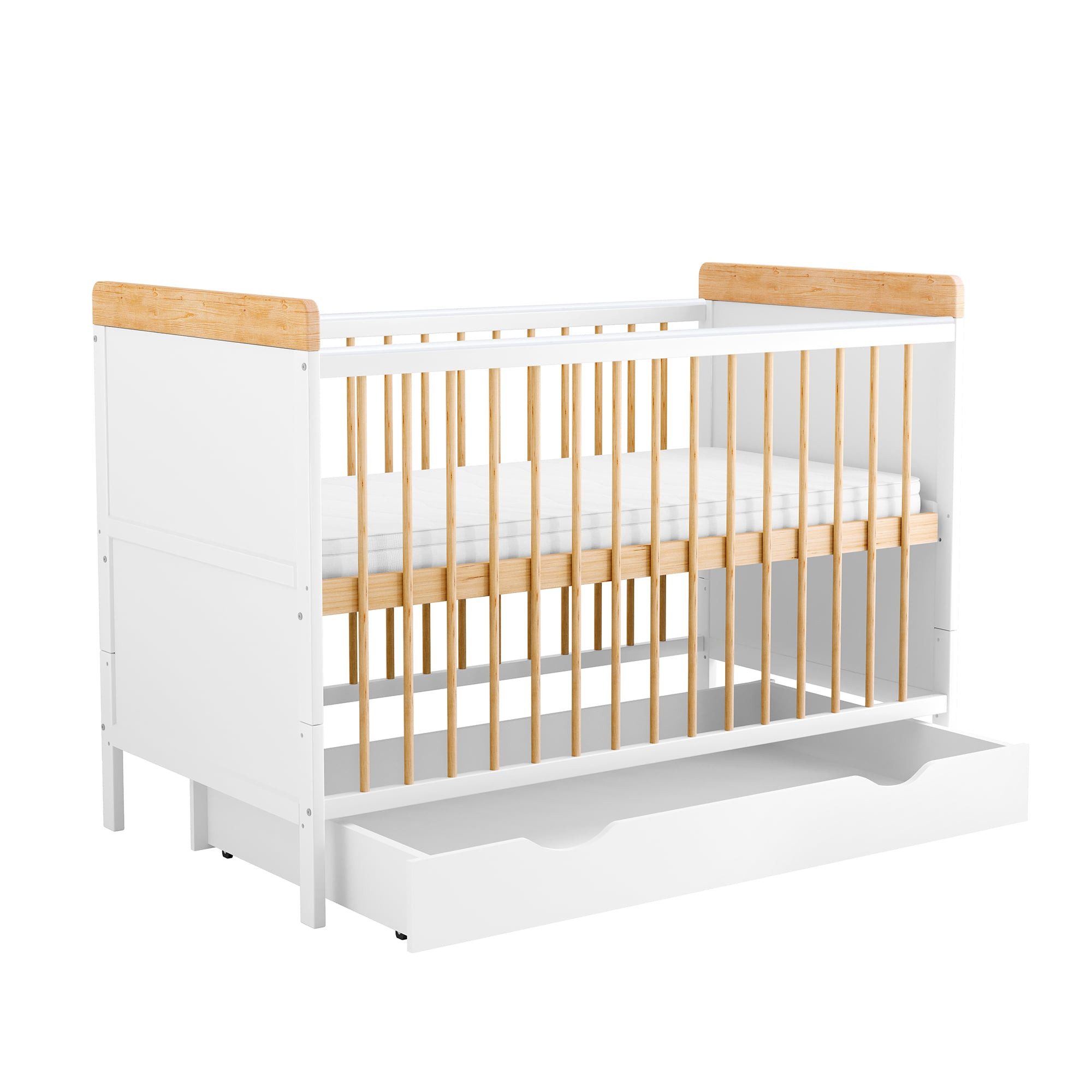 Baby-Delux Babybett Ella Weiß Natur mit Schublade, Kinderbett 60x120 cm wei günstig online kaufen