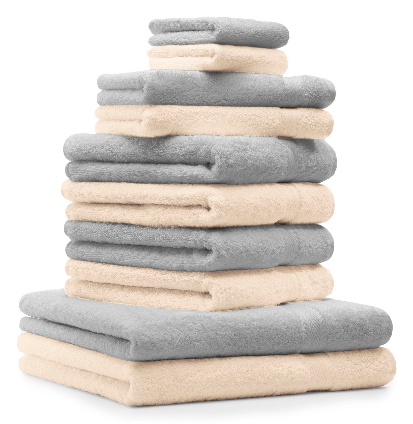 Handtuch Set 10-TLG. Premium Farbe Silber Grau & Beige