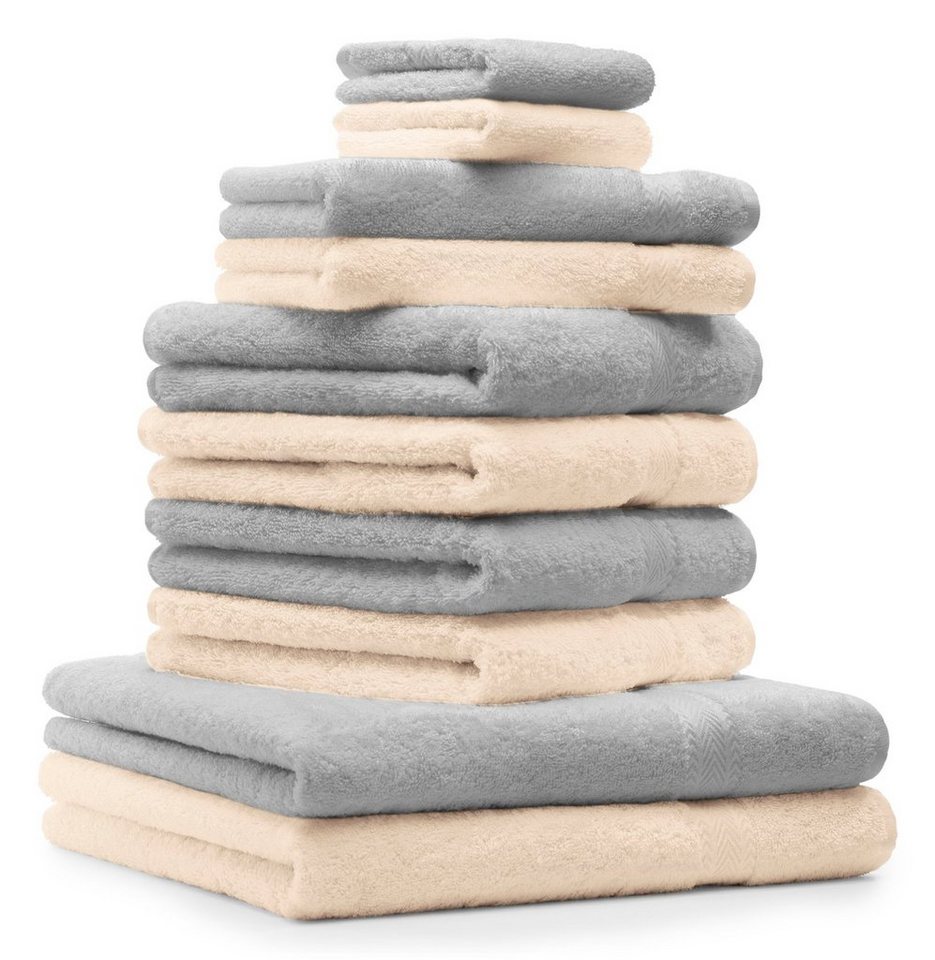 Betz Handtuch Set 10-TLG. Handtuch-Set Grau Farbe Duschtücher Silber Baumwolle 100% & Premium Waschhandschuhe 2 Baumwolle Handtücher 100% 2 Beige, 4 2 Gästetücher