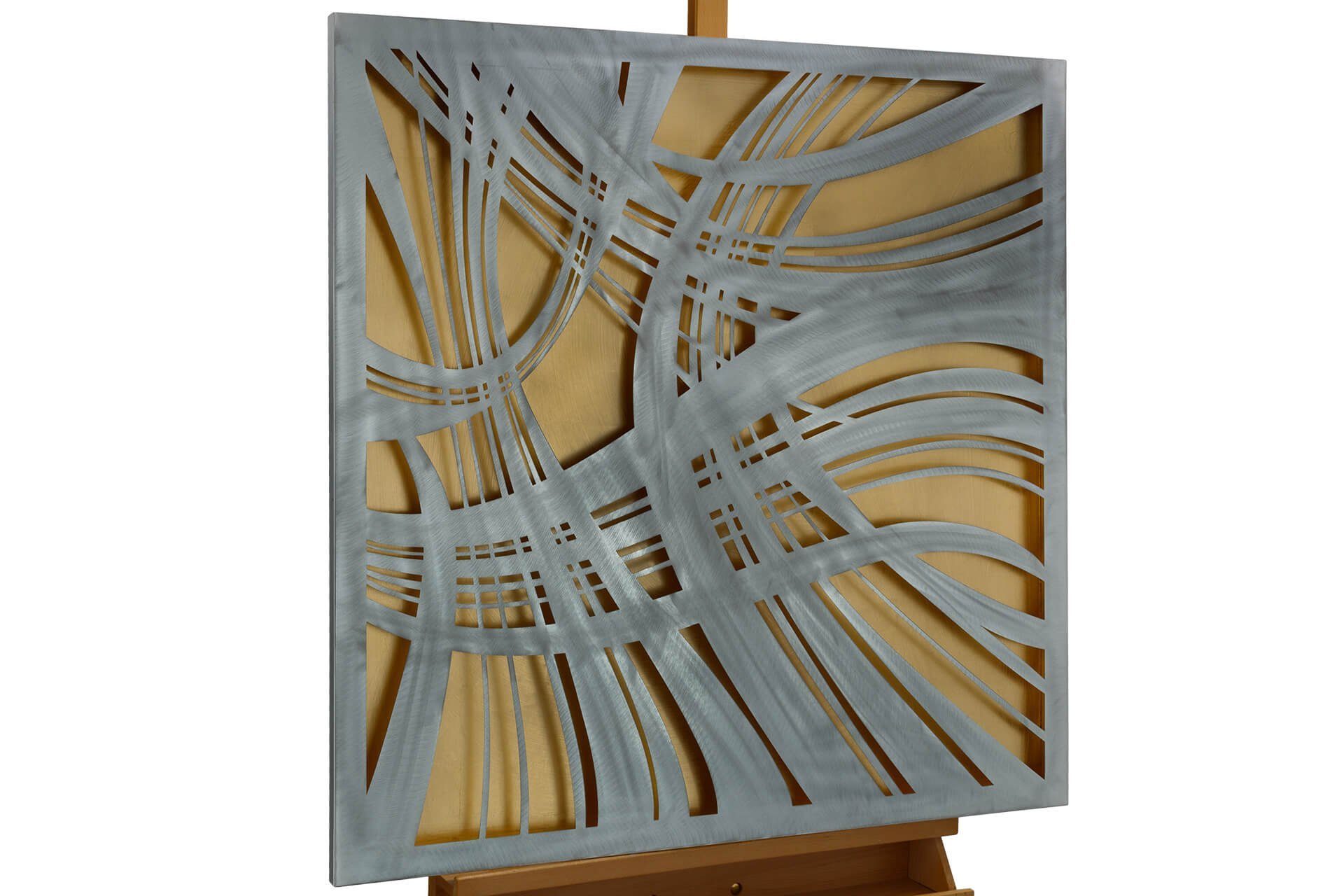 KUNSTLOFT Metallbild Das Silber des Windes 80x80 cm, handgefertiges Wandrelief 3D