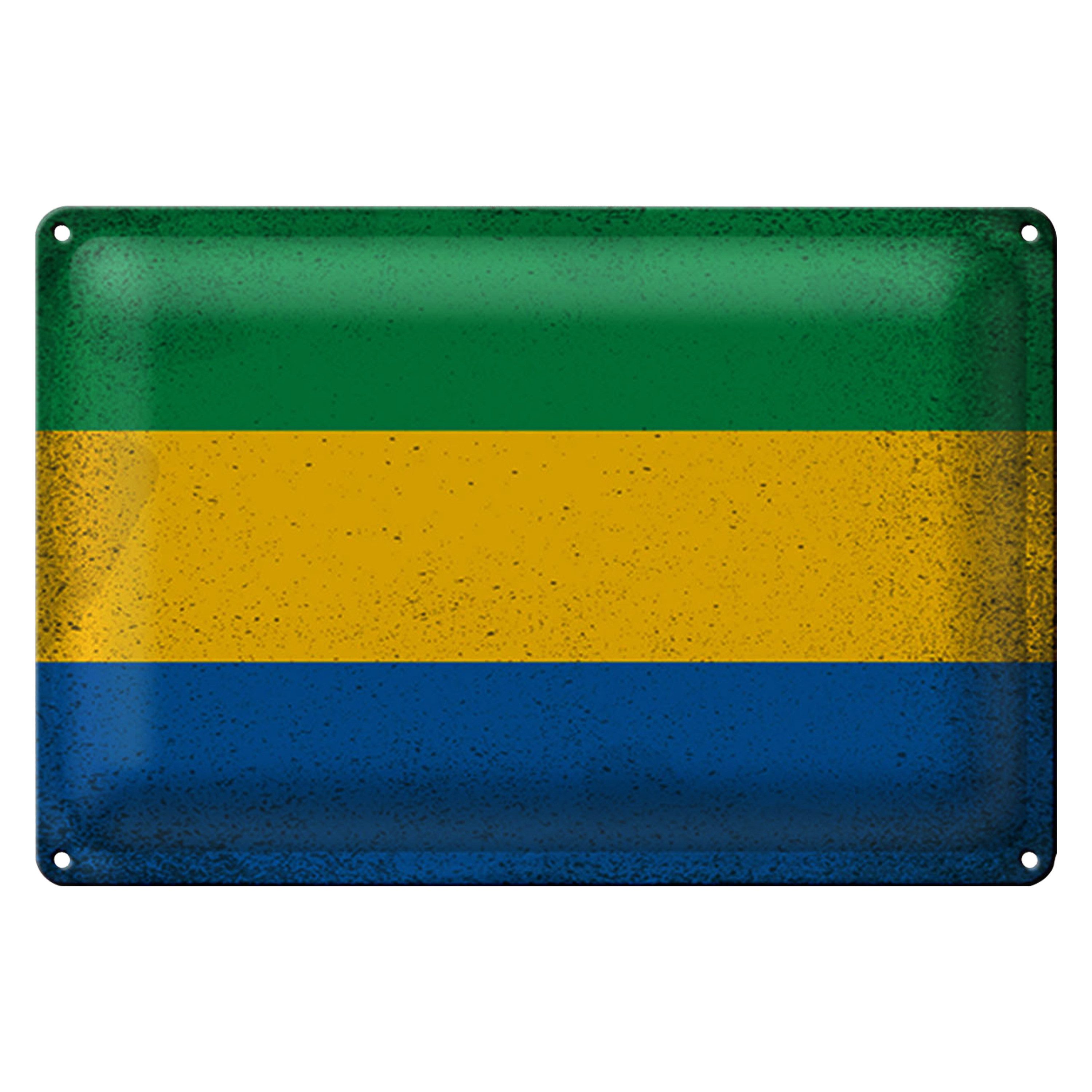Metallschild Flagge Gabun 18x12cm Flag of Gabon Vintage