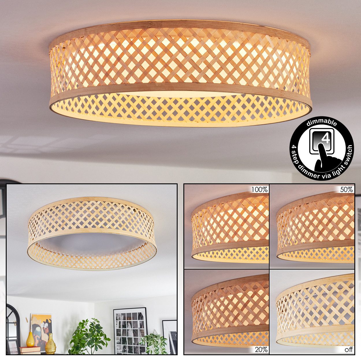 hofstein Deckenleuchte Deckenlampe dimmbar aus Metall/Bambus/Kunststoff günstig online kaufen