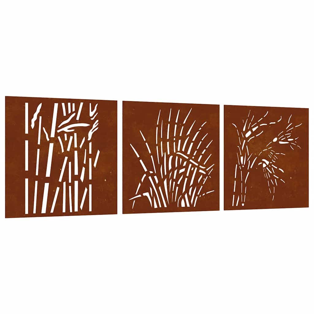 vidaXL Wandbild 3-tlg. Garten-Wanddeko 55x55 cm Cortenstahl Gras-Design, (1 St)