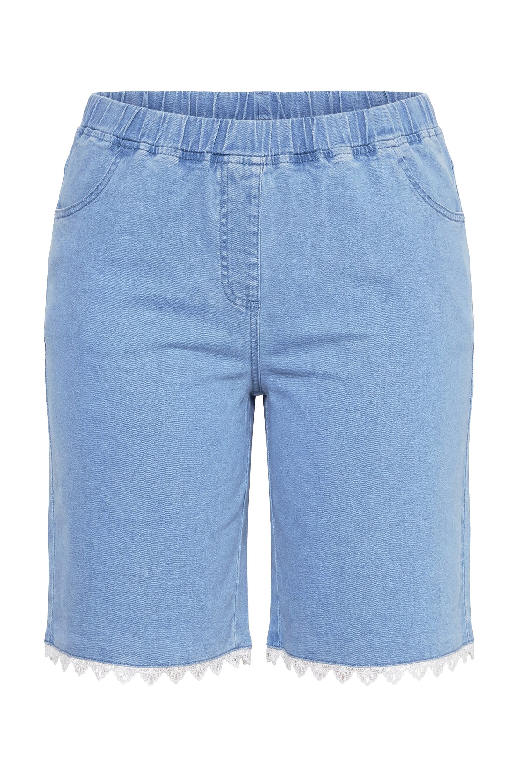 5-Pocket-Jeans Jeans-Shorts weites Bein Spitzensaum