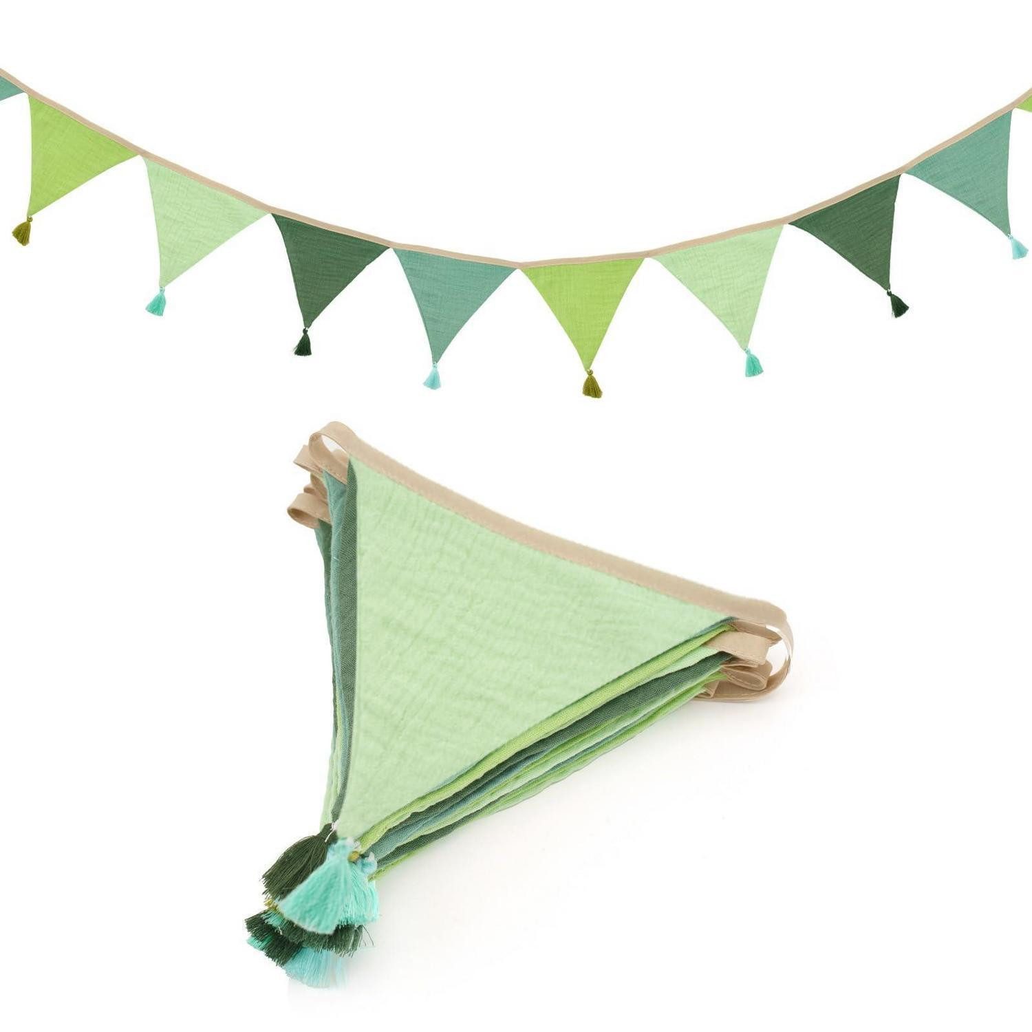 LuxusKollektion Wimpelkette Wimpelkette Kinderzimmer Grün-Mix 2,8m