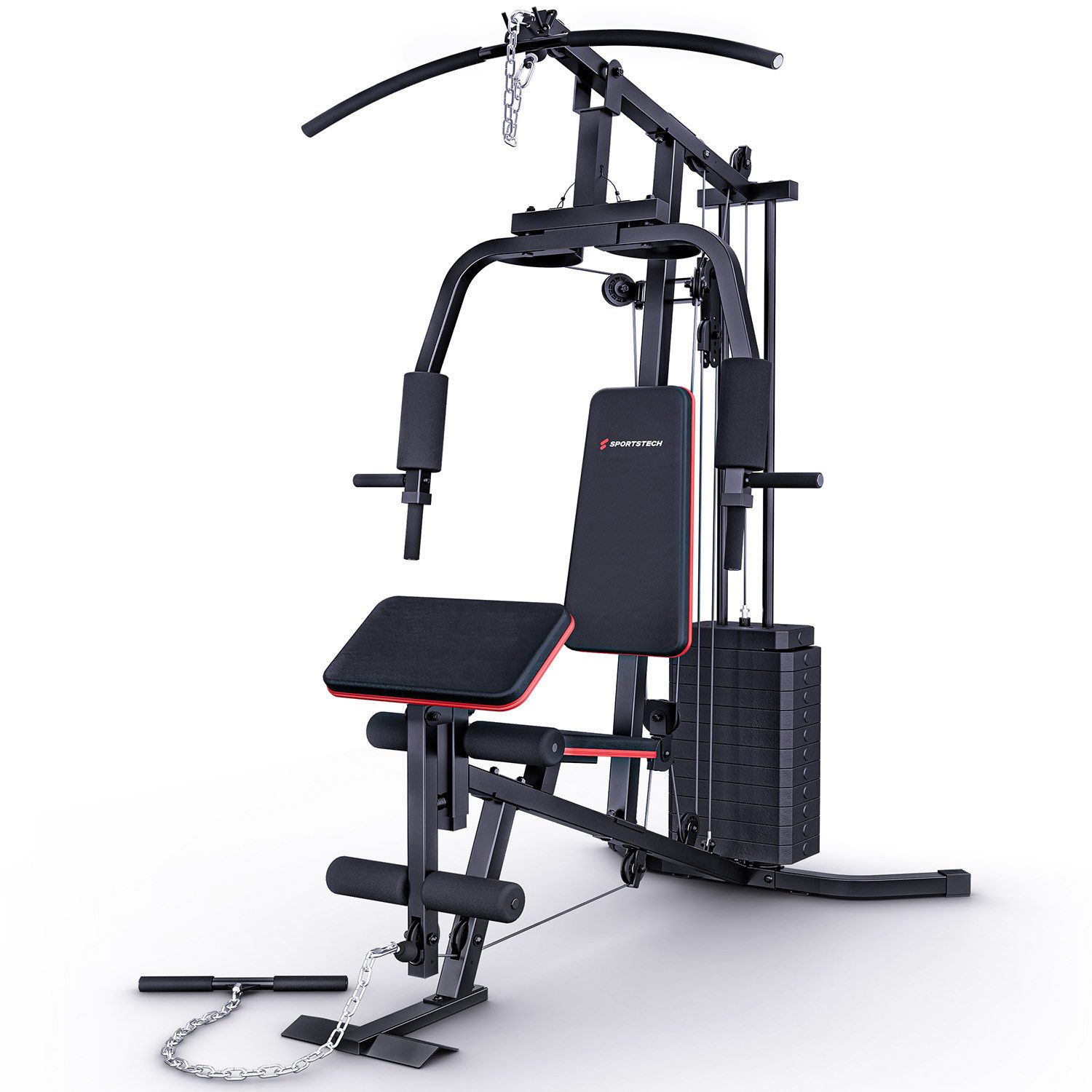 Sportstech Kraftstation HGX50, 14 Gewichtsblöcke (Kraftstation für zuhause, Home Gym, Ganzkörpertraining, Multigym, HGX50), 40+ Übungen am Seilzug wie Rudern, Bankdrücken, Ultra-kompakt