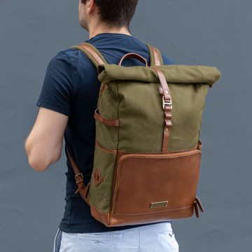 DRAKENSBERG Rucksack Roll-Top »Arthur« Oliv-Grün, Gadget- und Laptoprucksack mit Organizer Fach für Ladekabel & Zubehör