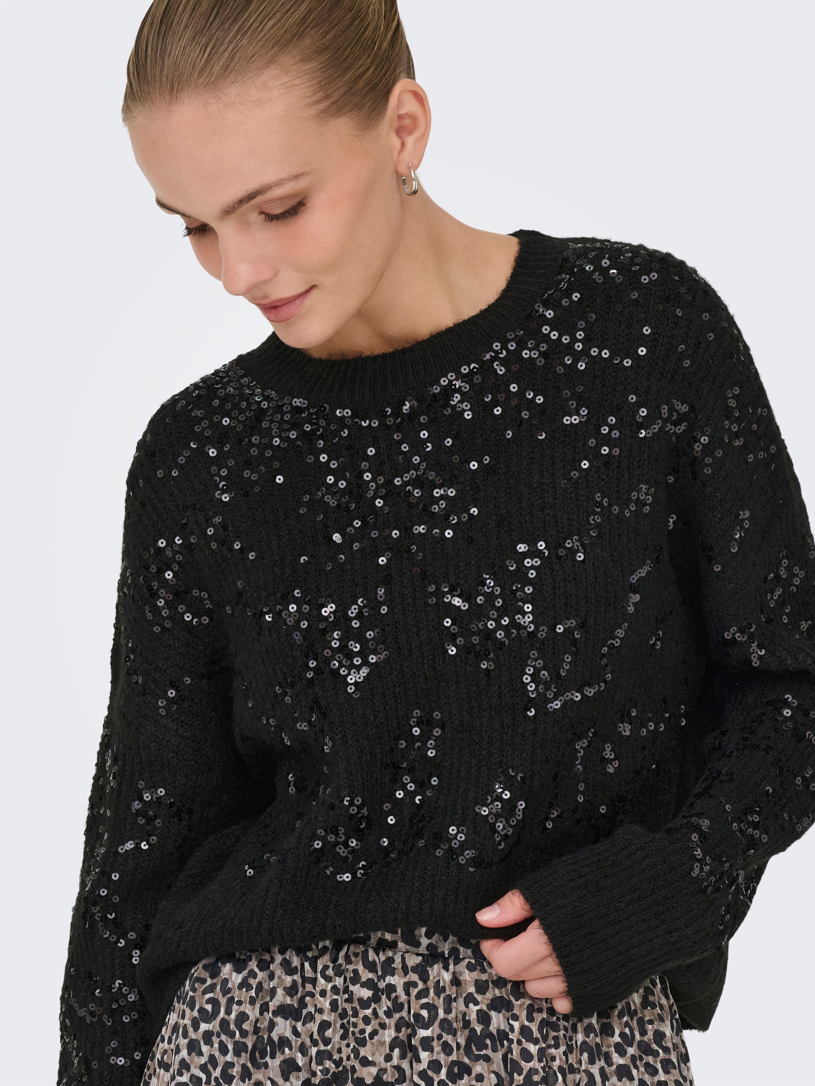 ONLY Rundhalspullover ONLALTA LS SEQUIN O-NECK KNT