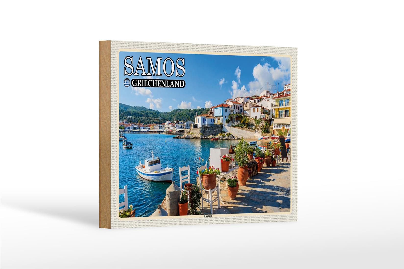 Holzbild Reise 18x12 cm Samos Griechenland Kokkári Stadt Urlaub
