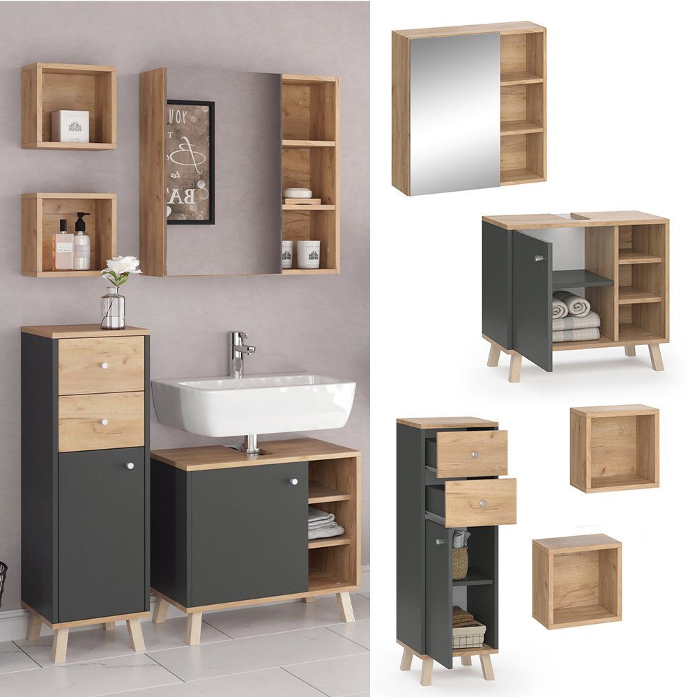 Vicco Badmöbel-Set Senyo, Anthrazit/Goldkraft Eiche, 4 günstig online kaufen