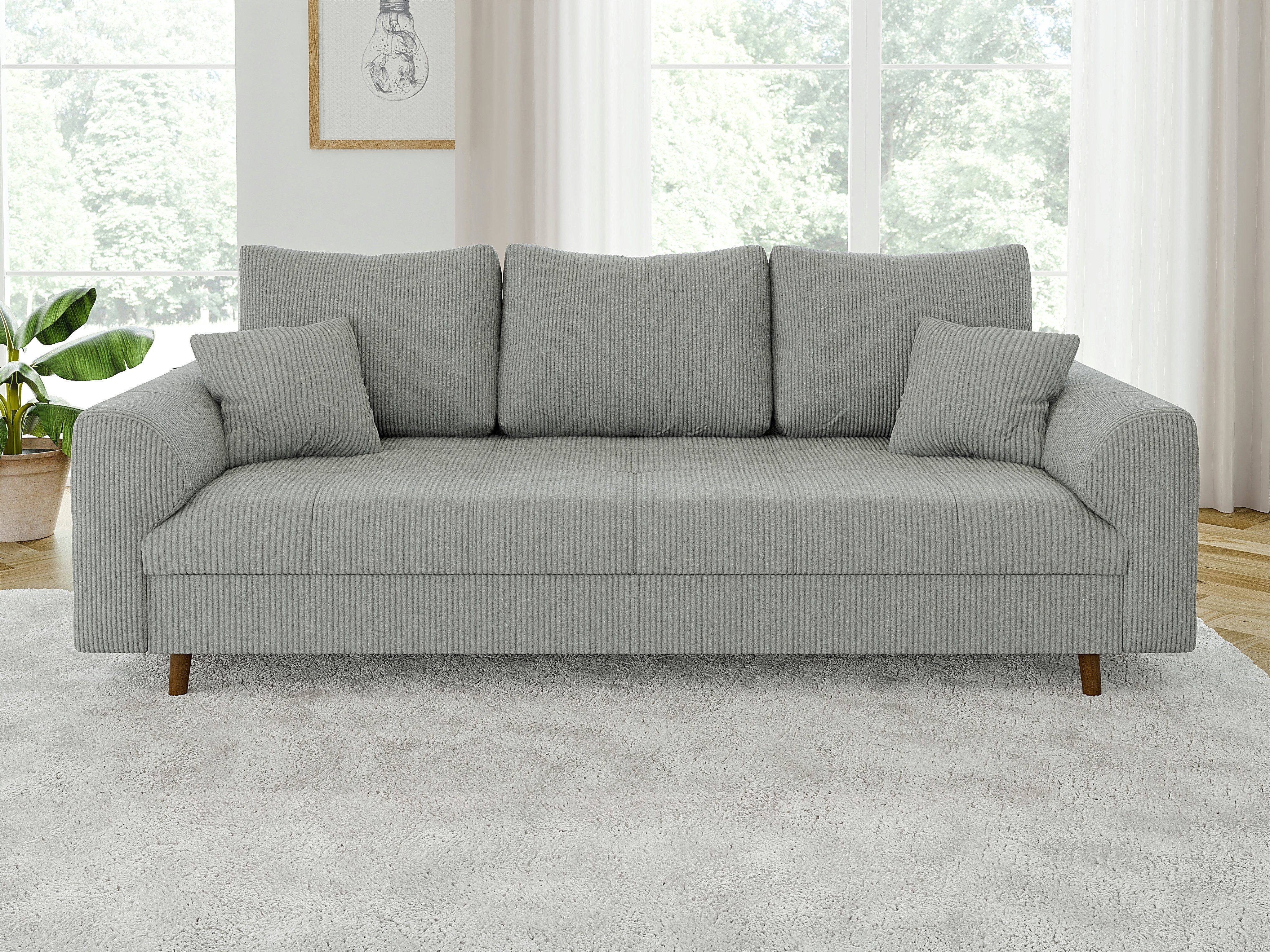 S-Style Möbel Polstergarnitur 3+2+1 Zara mit Braun Holzfüßen im skandinavischen Stil aus Cord-Stoff, (1x 3-Sitzer-Sofa, 1x 2-Sitzer-Sofa, 1x Sessel)