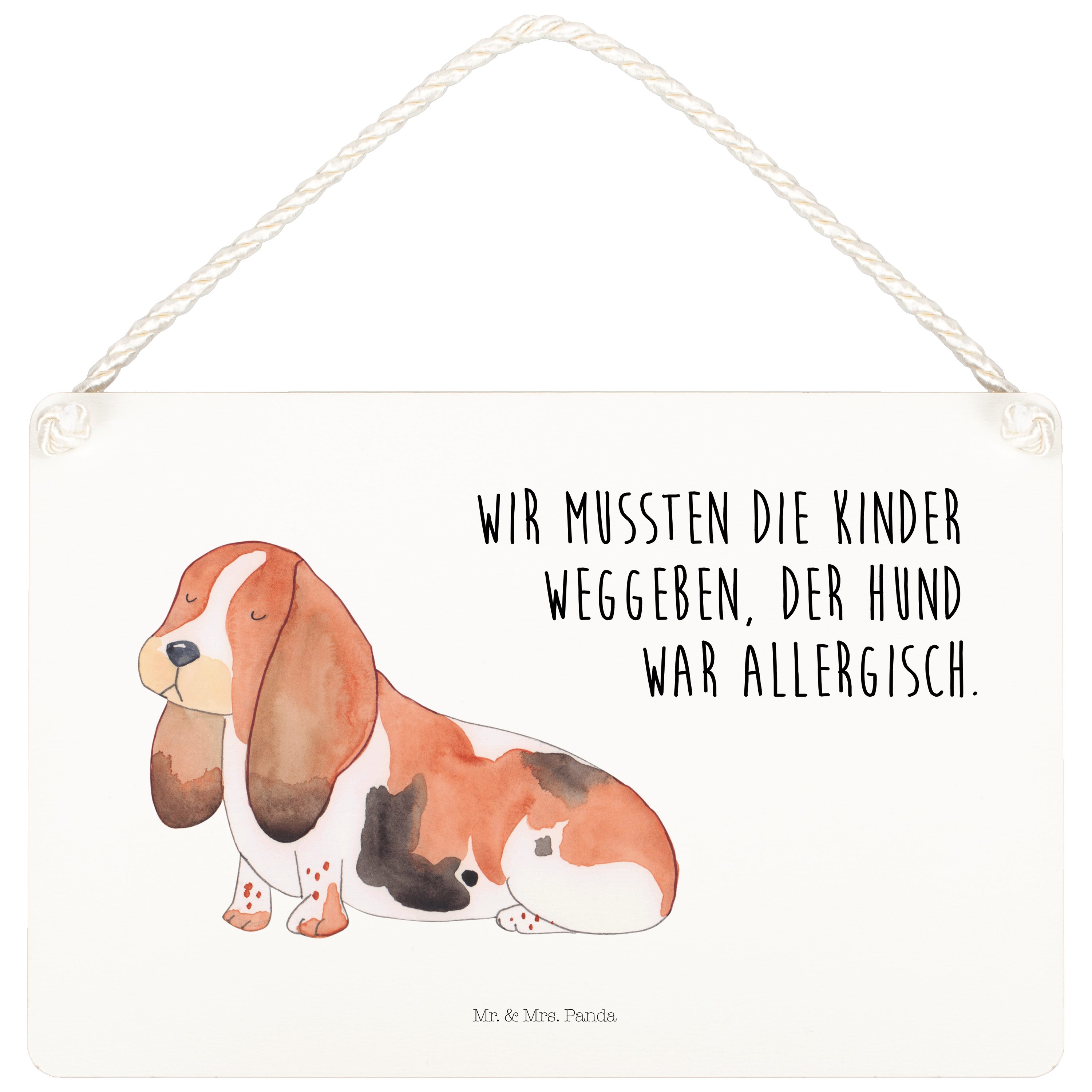 Hinweisschild Hund Basset Hound - Weiß - Geschenk, Hunderasse, Wandschild, Schild