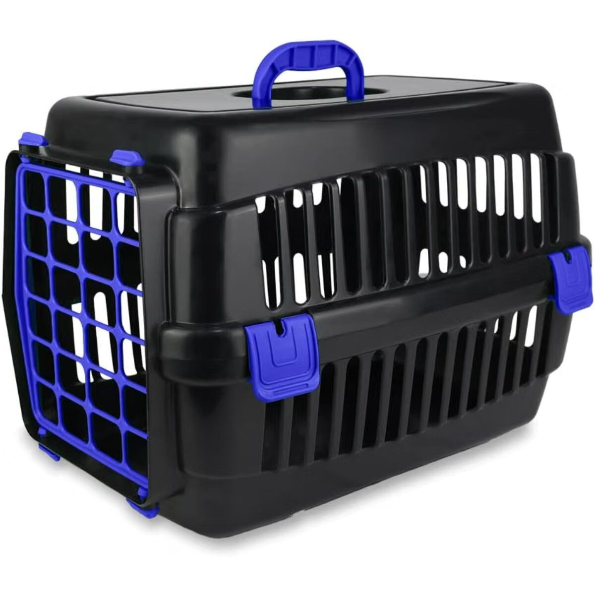 COFI 1453 Tiertransportbox Robuste Katzen-Hartschalen-Transportbox Schwarz-Blau, Robuste Hartschale mit Lüftungsschlitzen und Tragegriff
