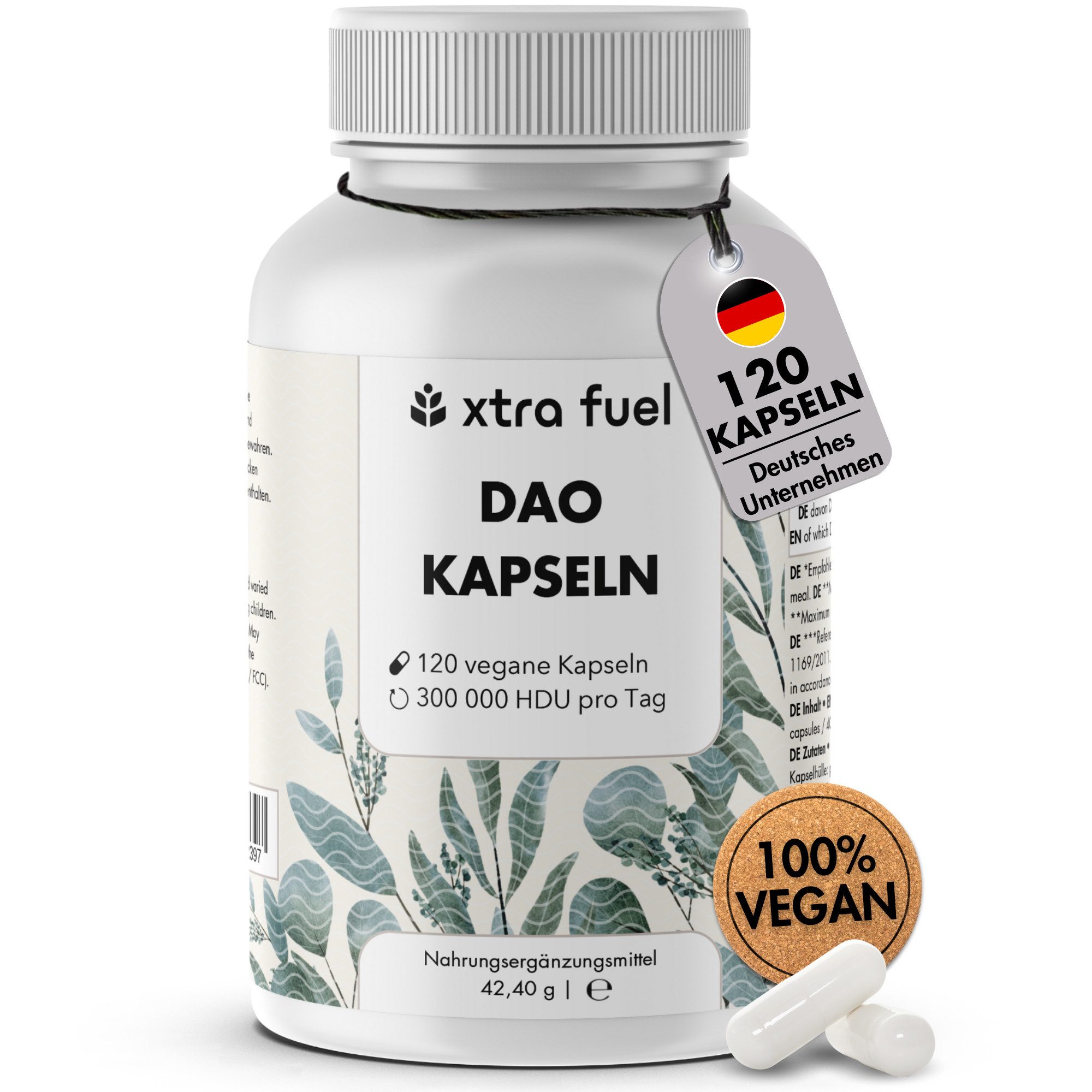 XTRA FUEL DAO Kapseln - Vegane Diaminoxidase aus Erbsensprossen - 300.000 HDU Kapsel, 42.2 g