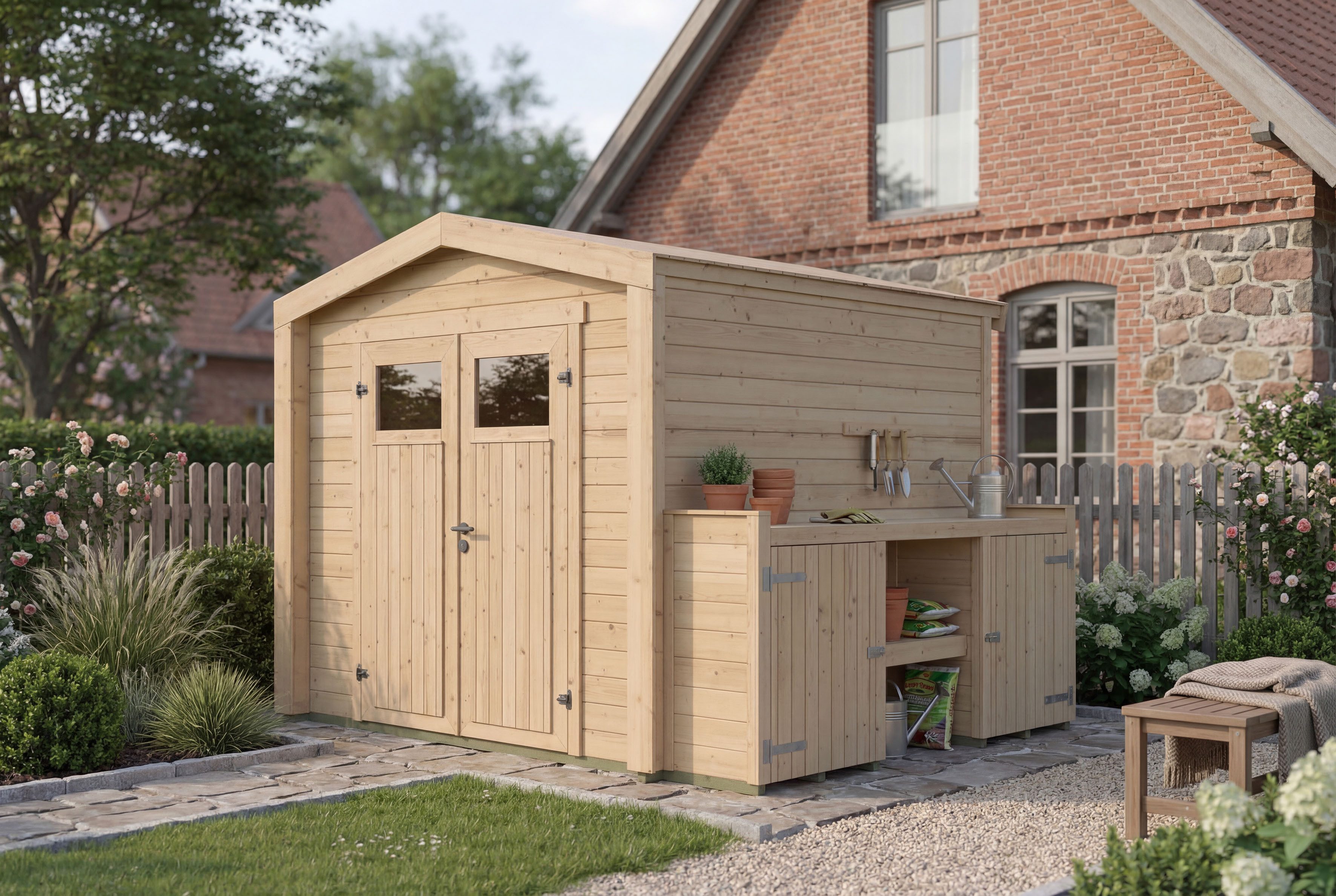 weka Gartenhaus Killarney, BxT: 294x248 cm, Doppeltür, 1/4 verglast, mit Pflanztisch