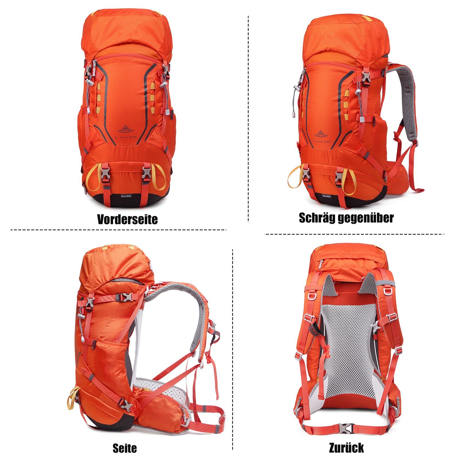 TAN.TOMI Großer Camping für Regenschutz), Orange Outdoor Multifunktionaler (Einschließlich Kletterrucksack Regenschutz Wanderrucksack, Wasserdicht Reisen Trekking (30L+5L) mit 35L
