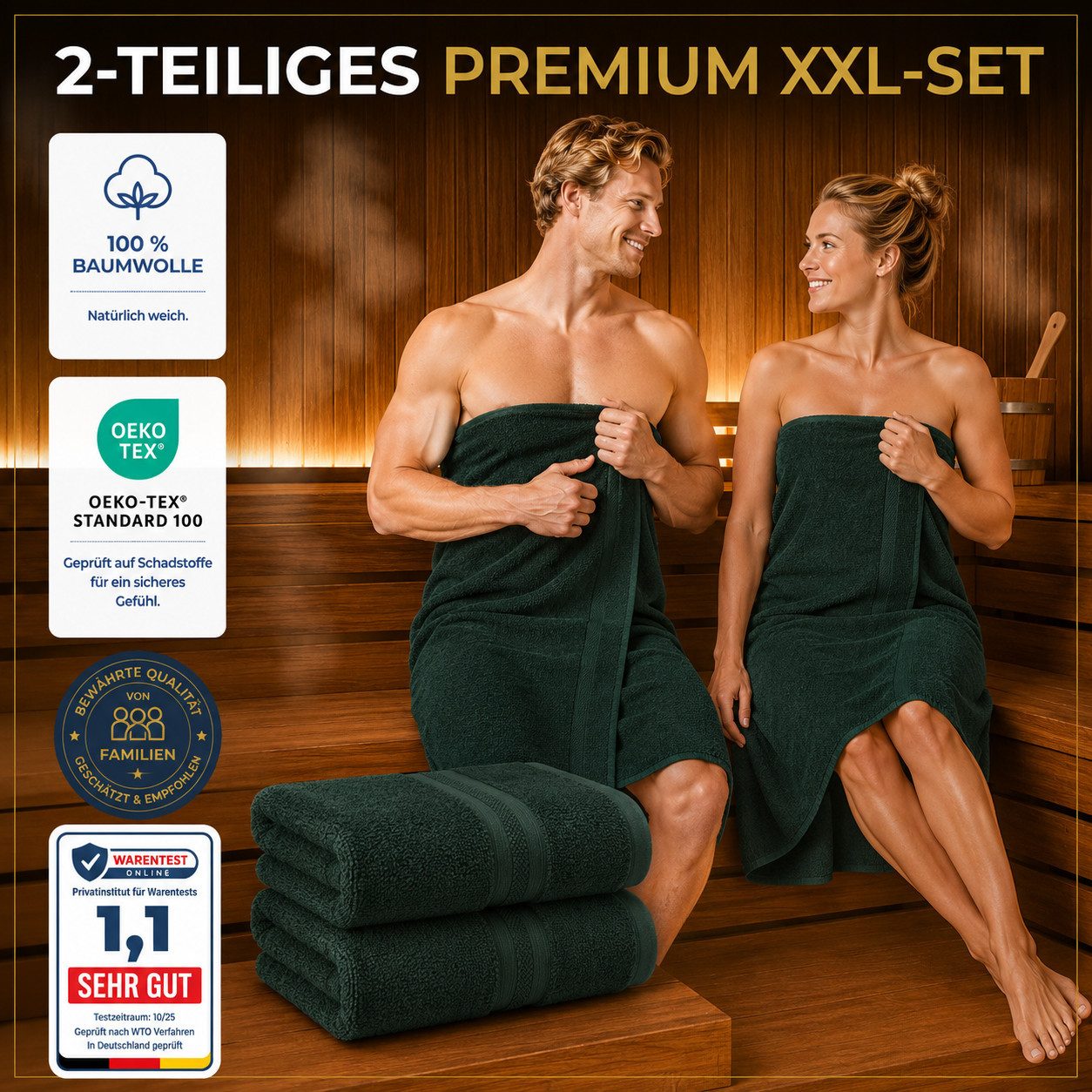 Komfortec Saunatuch 2er Set extra Große - Premium Badetuch - 80x200 XXL, Frottee (2-St), extra Große, 100% Baumwolle, Weich, Schnelltrocknend – Bild 4 von 5