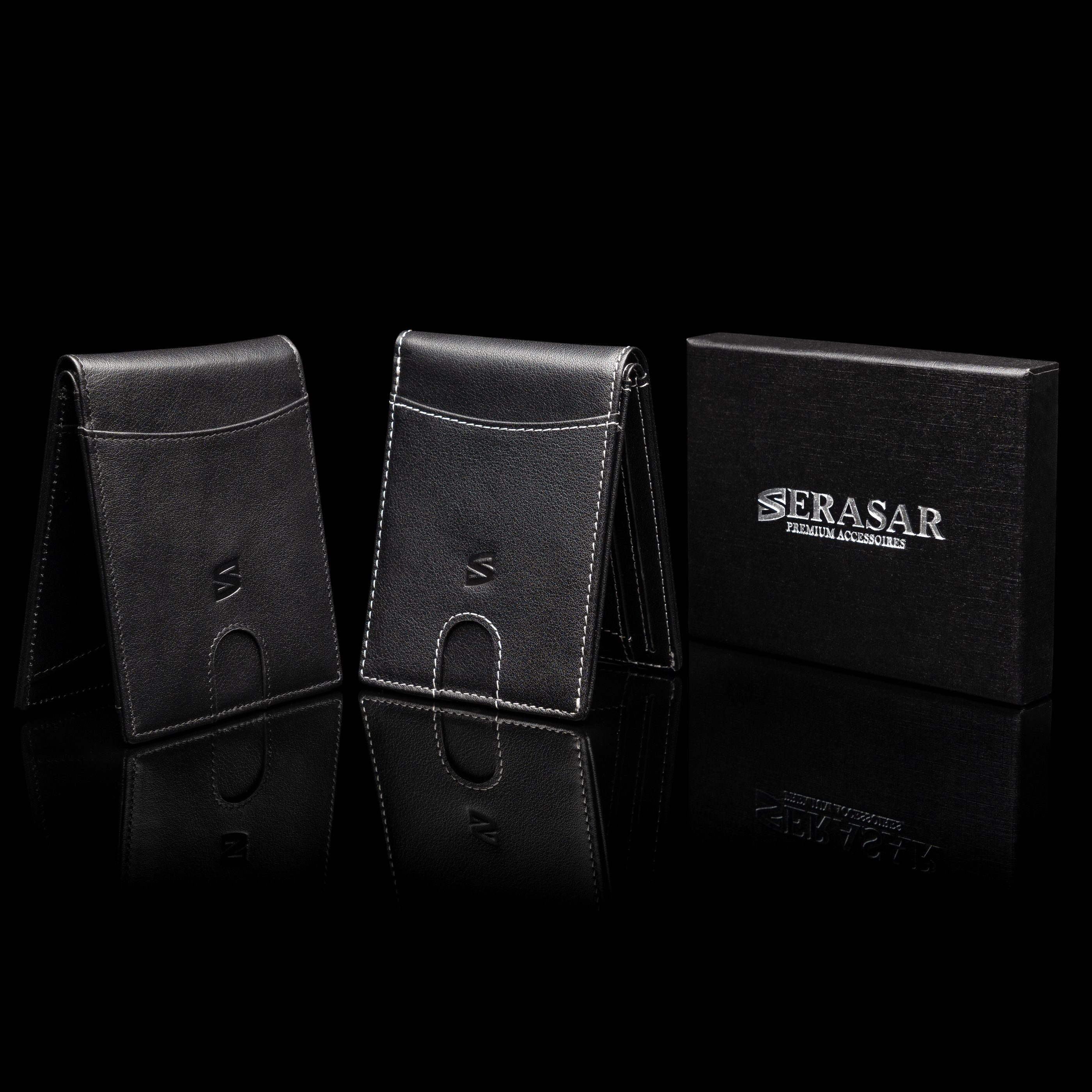 mit SERASAR Wallet ohne (1-tlg), Schwarz/Weiß ohne inkl. "Clever" Münzfach Münzfach Geldbörse Geschenkbox RFID-Schutz
