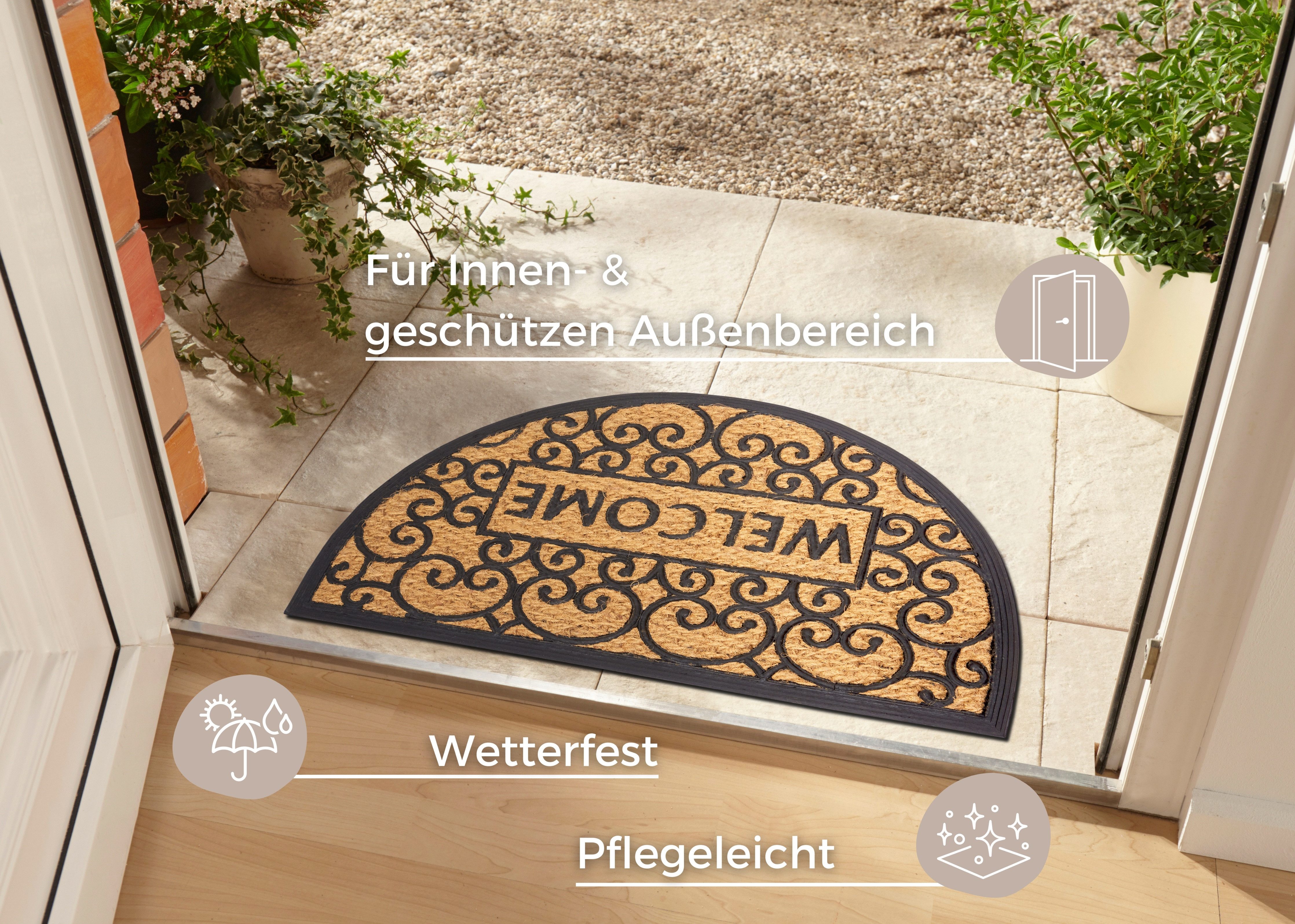 HANSE Home Fußmatte Welcome, Türmatte, halbrund, Höhe: 8 mm, Kokos, Gummi, günstig online kaufen