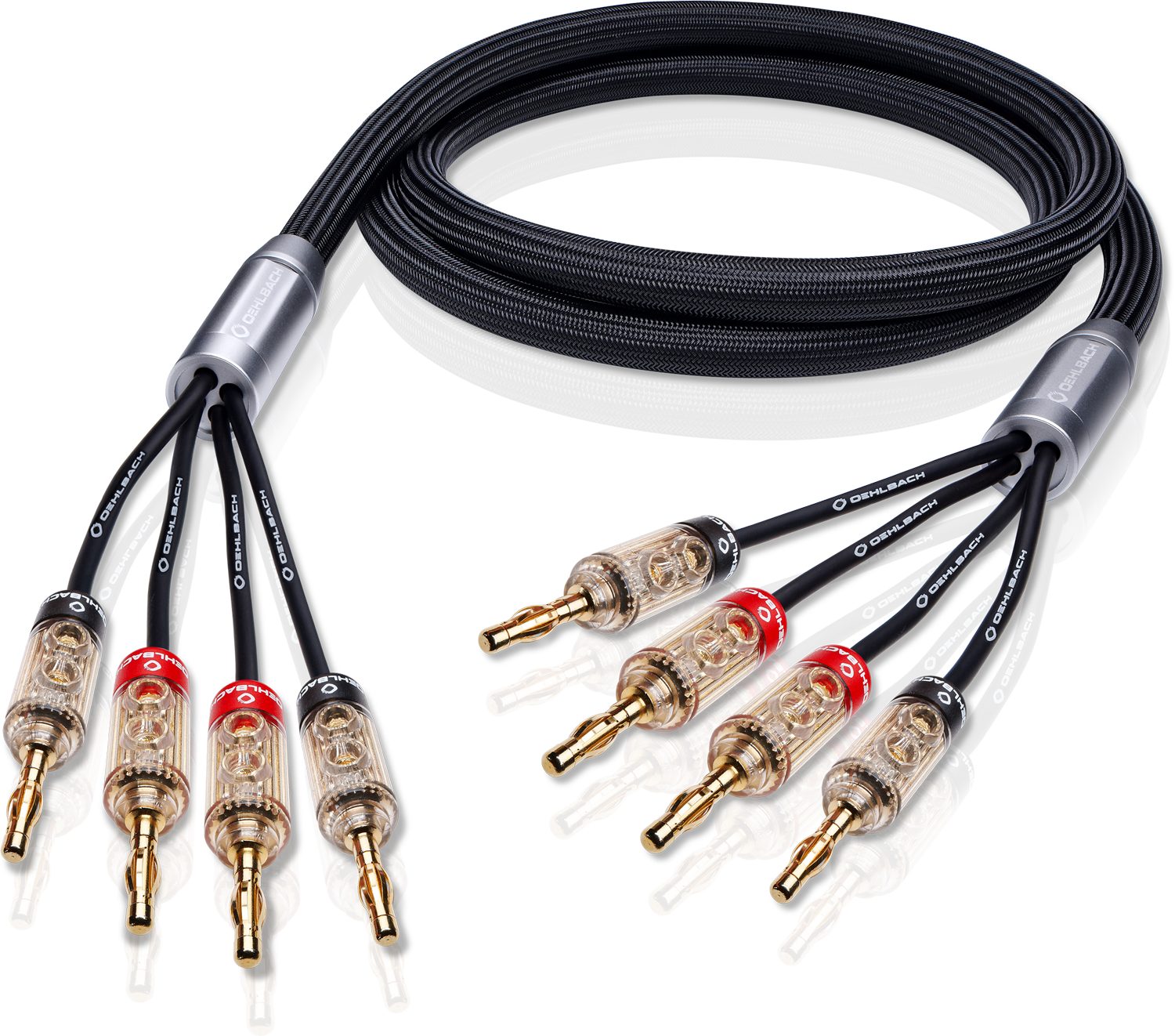 Oehlbach Fusion Four.4B High End Колонкиkabel-Set Bi-Amping Audio-Kabel, 4 x Bananen Stecker, 4 x Bananen Stecker (250 cm), Hochwertiges Kupfer, Flexibel